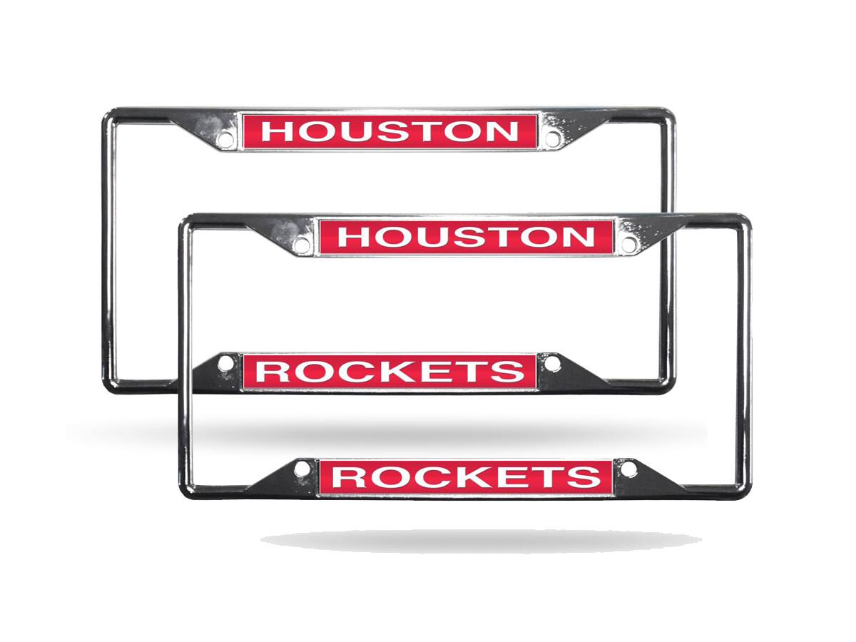 Houston Rockets NBA (Set of 2) All Corner EZ View Chrome Metal Laser Cut License Plate Frames