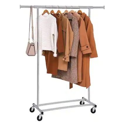 Front. Hivvago - Heavy Duty Chrome Plated Silver Metal Garment Rack Clothes Hanging Bar on Wheels - Silver.