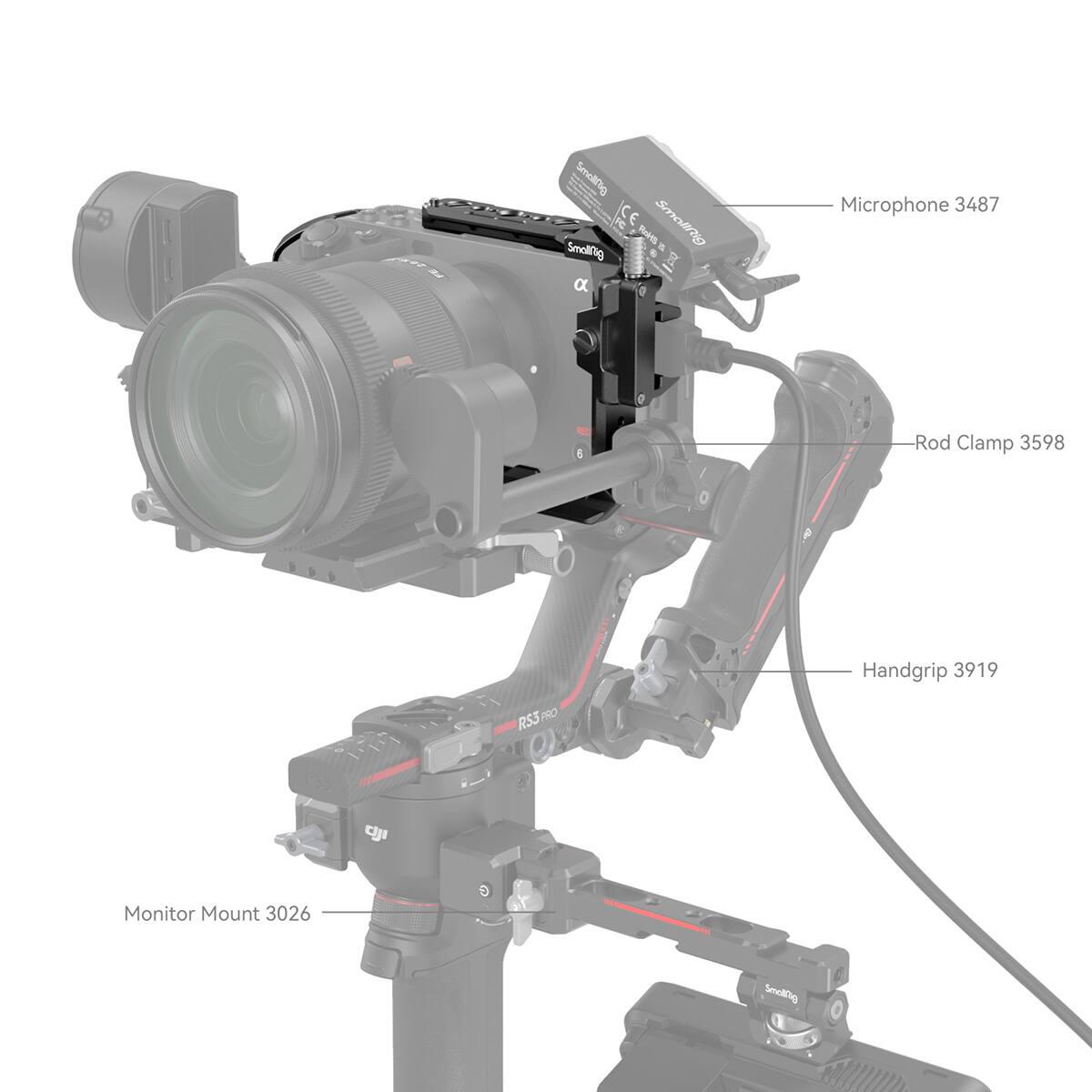 Smollig: CE Smollig Microphone 3487 E 5 Rod Clamp 3598 Handgrip 3919 RS3 PRO Monitor Mount 3026