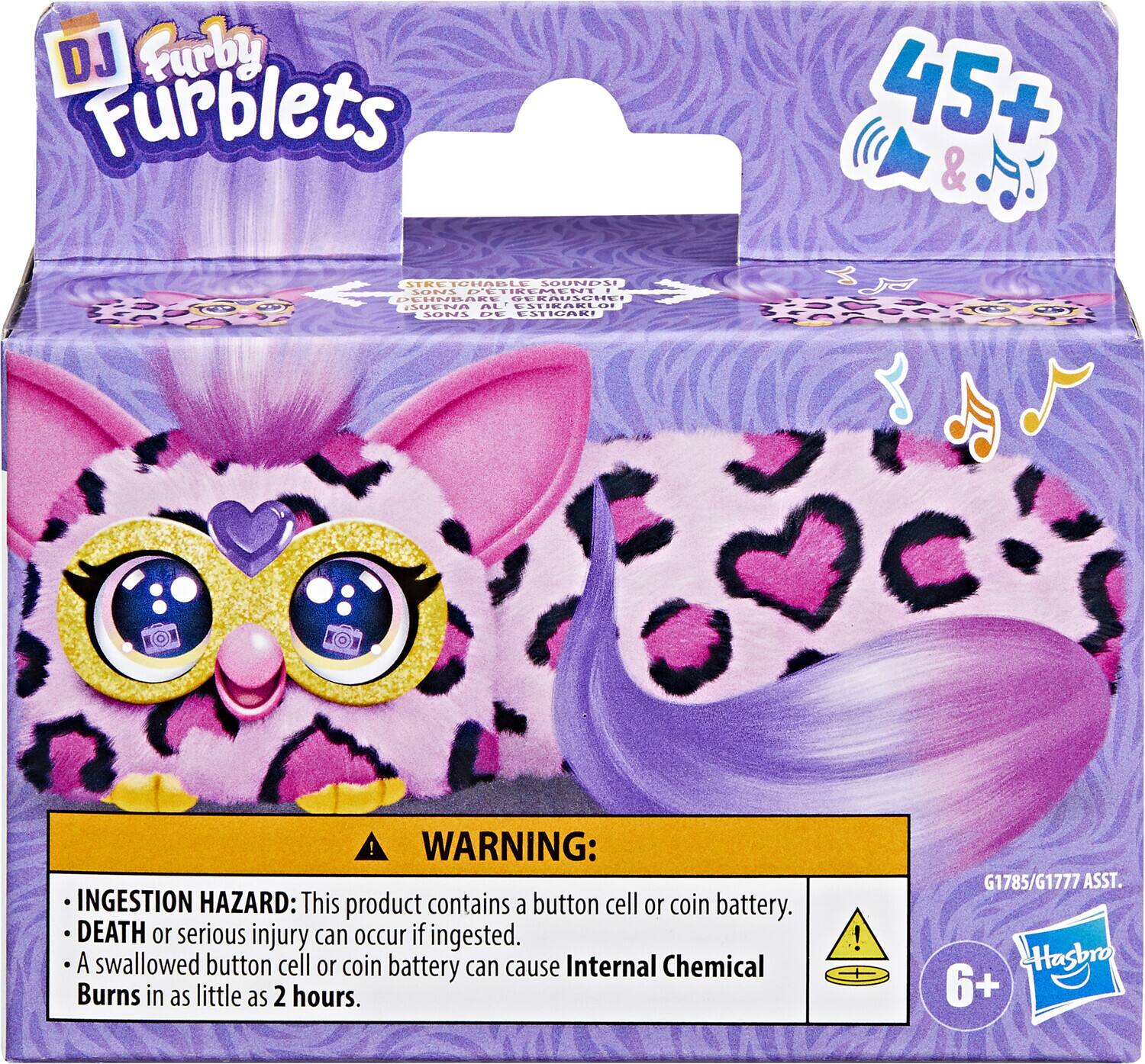 DJ Furby Furblets 45+ & 100 FosiR VRCICHABLE AUnsI ... DLIK RMIN REUNRAKE BERAUSCHEI - IUCN L ESTIRABLUT SOUL DL FSTICAR CT5 ! WARNING: INGESTION HAZARD: This product contains a button cell or coin battery. DEATH or serious injury can occur if ingested. A swallowed button cell or coin battery can cause Internal Chemical Burns in as little as 2 hours. ! G1785/G1777 ASST. Hasbro 6+