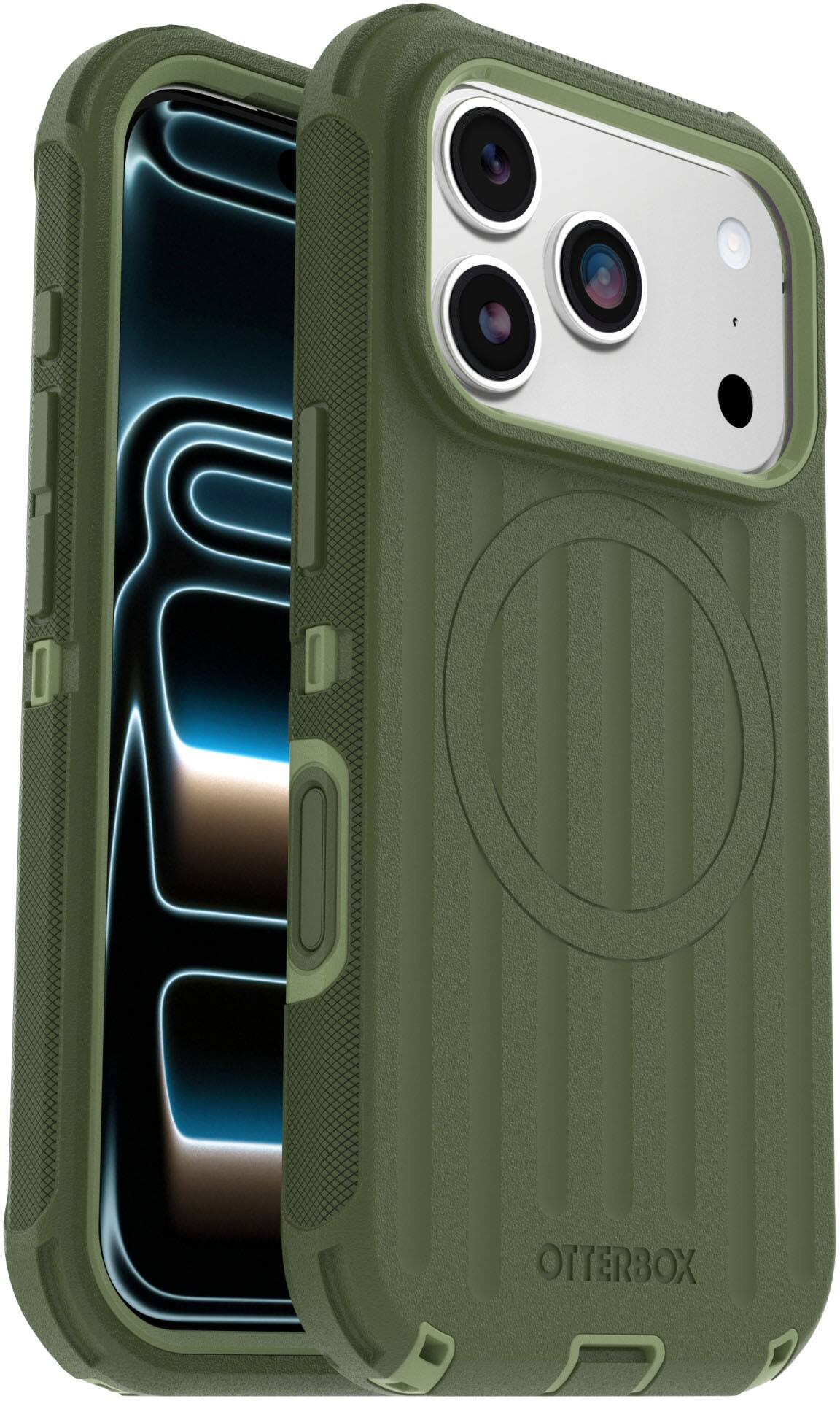 Back. OtterBox - Defender Series Pro Hard Shell for Apple iPhone 18 Pro and Apple iPhone 17 Pro - Halfwise Green.