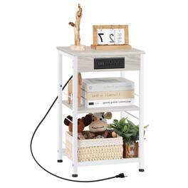 Oumilen - 3-Tier End Table with Charging Station - White