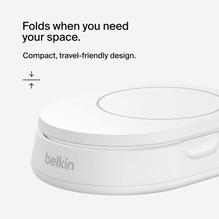 Folds when you need your space.  
Compact, travel-friendly design.  
belkin