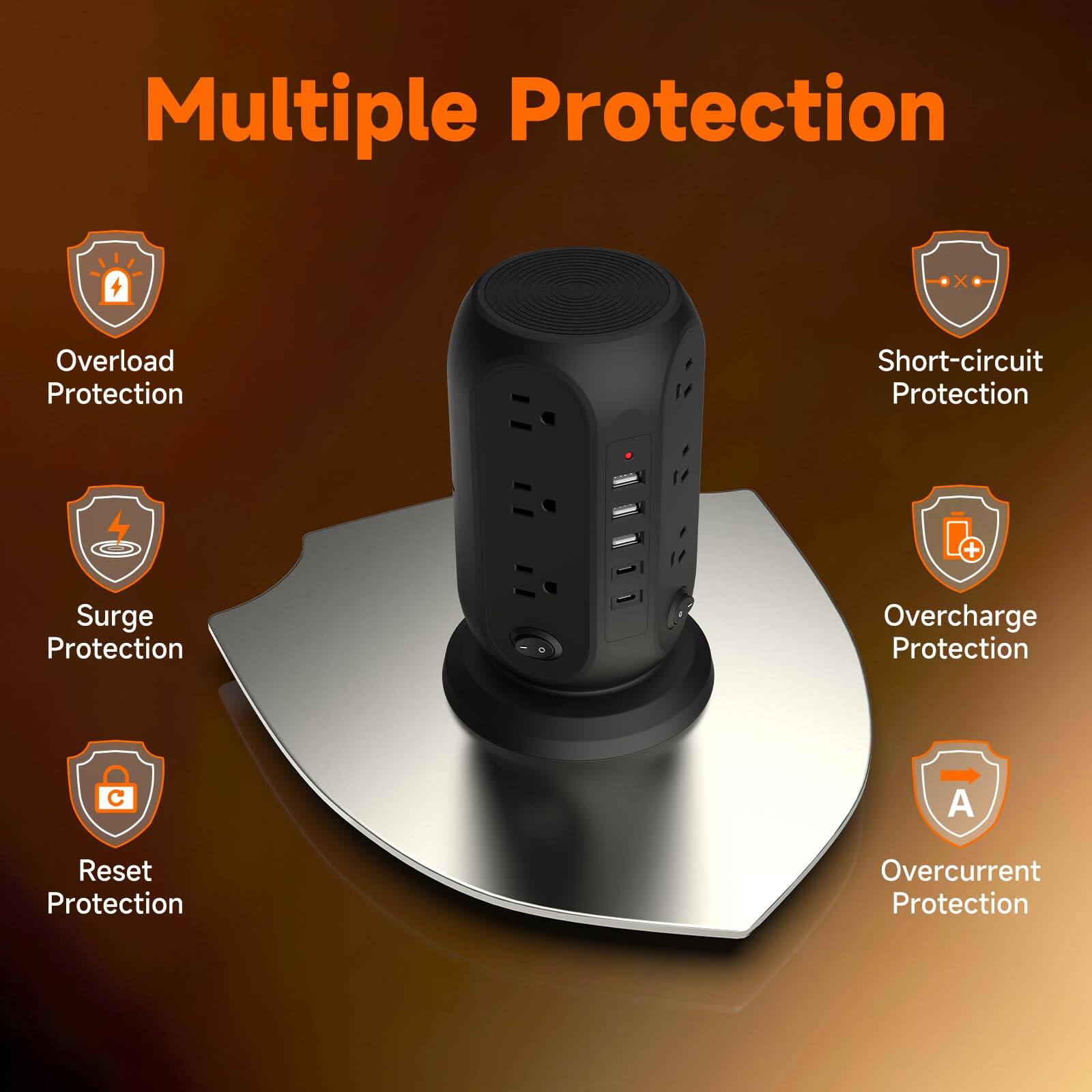 Multiple Protection  
- Overload Protection  
- Short-circuit Protection  
- Surge Protection  
- Overcharge Protection  
- Reset Protection  
- Overcurrent Protection