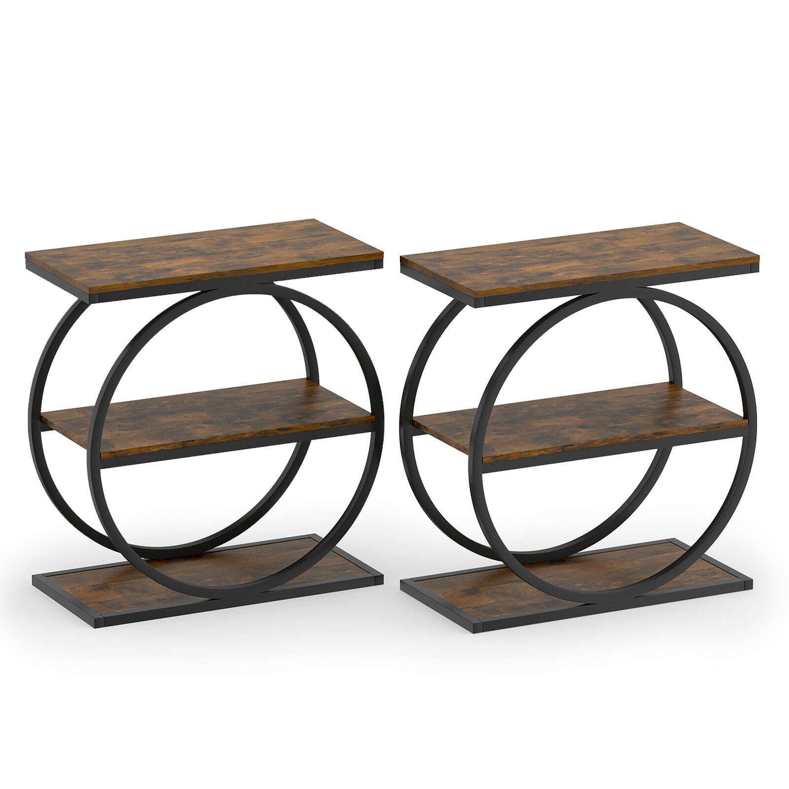 Alt View 9. Gymax - Gymax 2PCS Industrial Side Table w/Metal Frame3-Tier Sofa End Table w/ Storage Shelf - Brown.