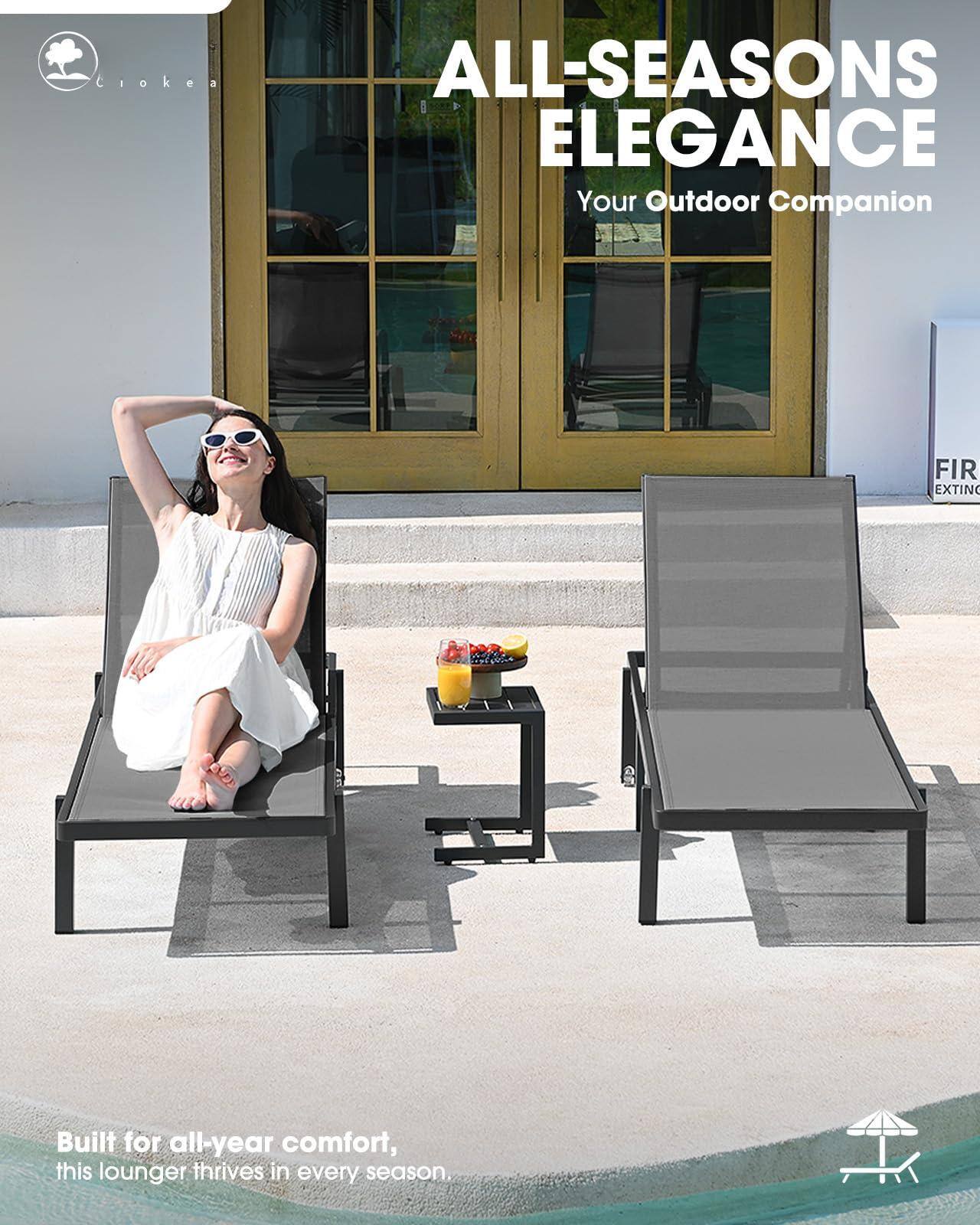 Sure, here is the corrected and grouped text from the image:

---

**ALL-SEASONS ELEGANCE**  
Your Outdoor Companion

Built for all-year comfort, this lounger thrives in every season.

---

**Ciokea**  
**FIRE EXTINGUISHER**