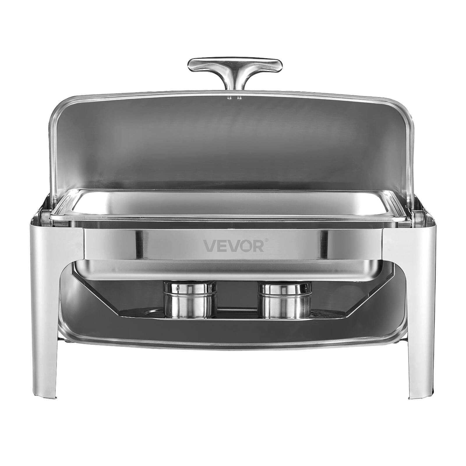 Alt View 5. VEVOR - Roll Top Chafing Dish Buffet Set, 9Qt Stainless Steel Chafer with Full Size Pan, Rectangle Catering Warmer Server - Silver.
