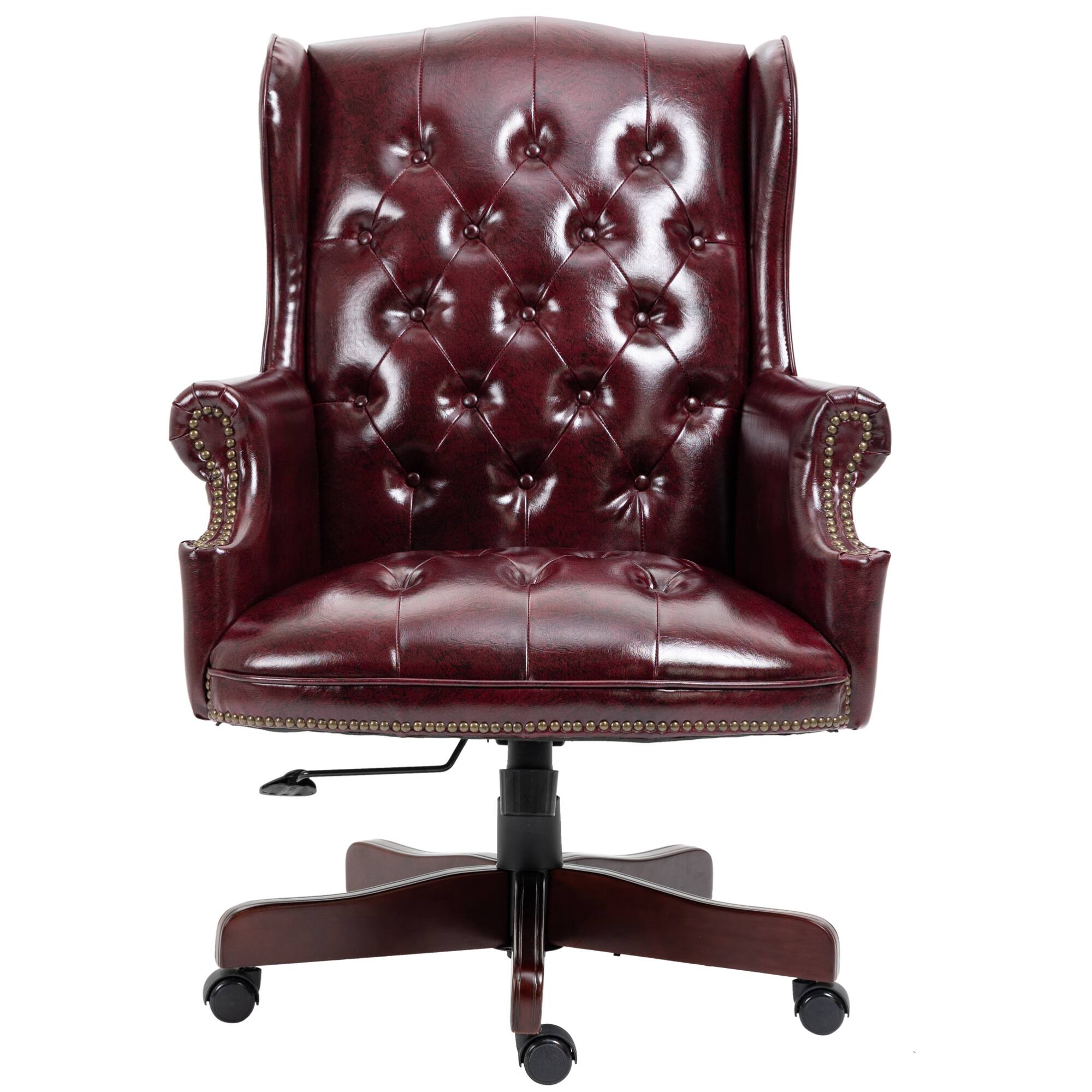 Back. GOODSILO - Premium High-Back Executive Office Chair with Ergonomic Support and Smooth-Rolling Casters Leather Design - Burgundy.