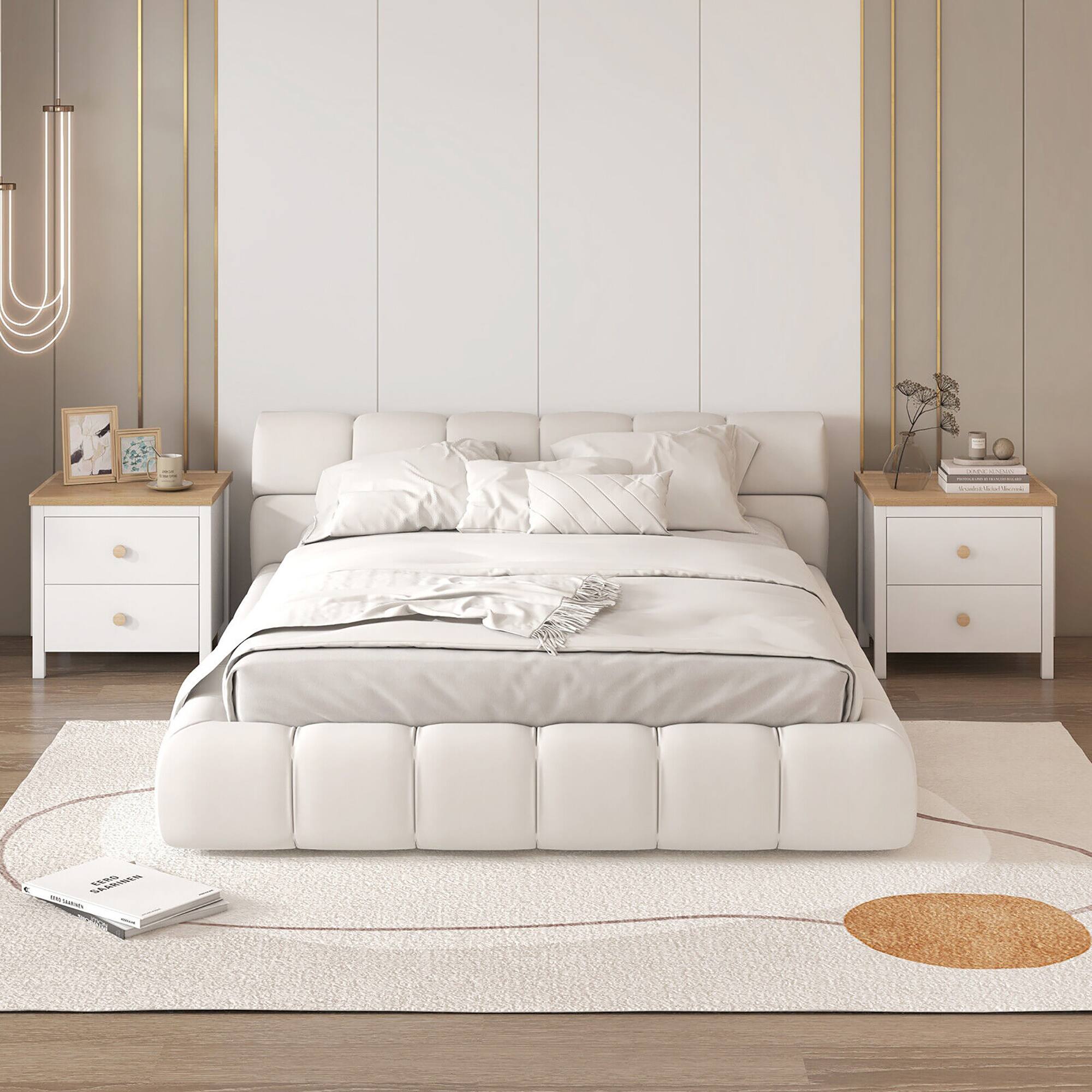 Alt View 1. Gymax - Gymax 2 PCS Nightstand Farmhouse Side End Table w/ Solid Wood Legs & 2 Drawers White - White.