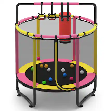 Front. Segmart - 55” Toddler Trampoline for Kids with Enclosure, Kids Trampoline with Sandbag, Rings, Ocean Balls, Gifts for Boys Girls.