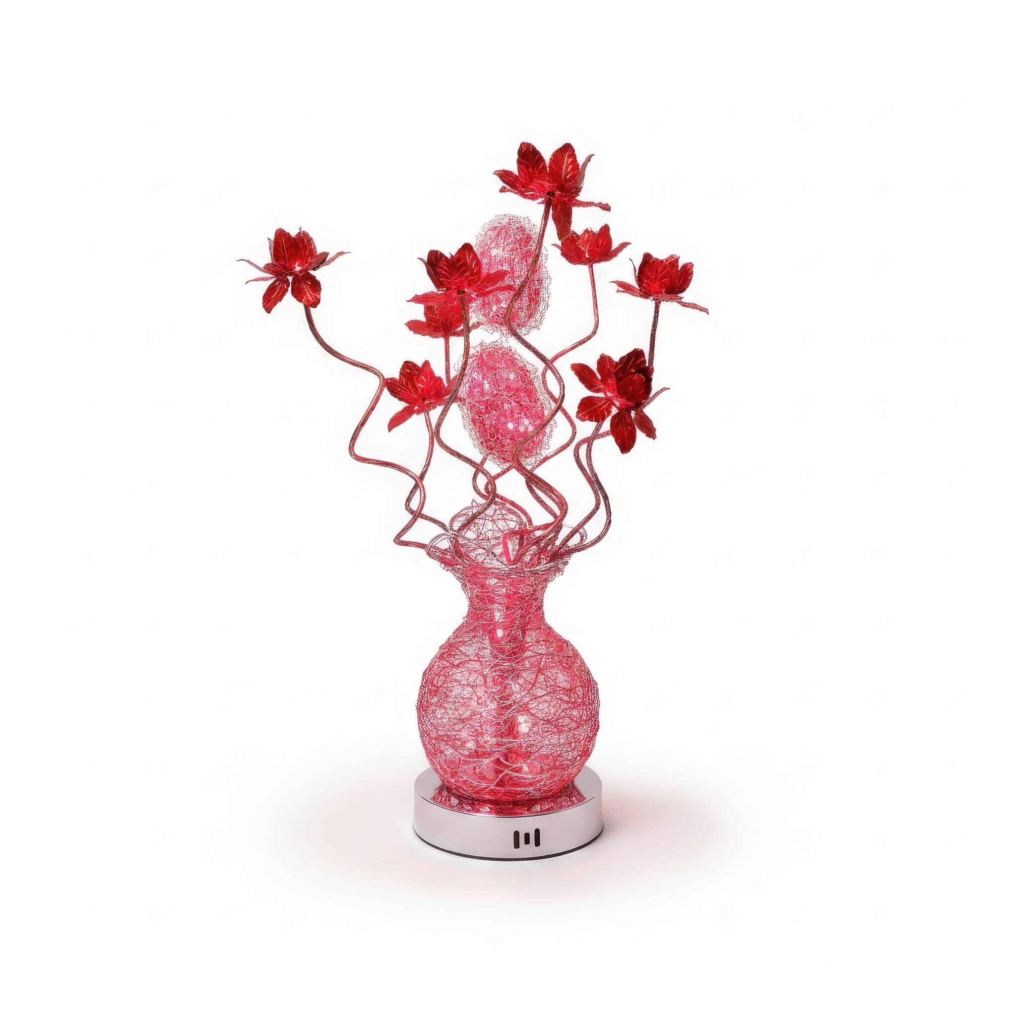 Angle. FC Design - 24"H Red Elegant Vase & Floral Stem Red Changing Light Table Lamp.