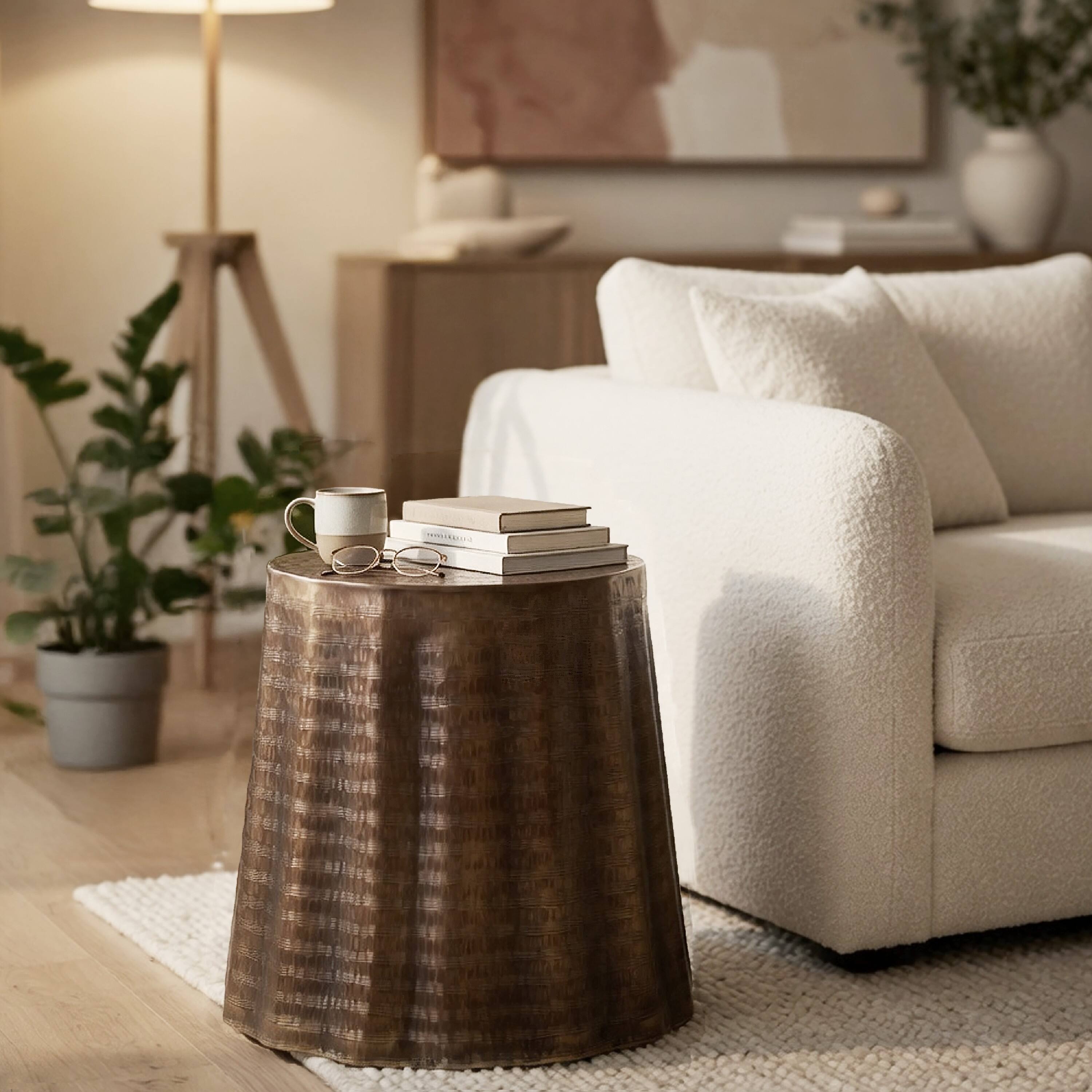 Alt View 9. Manhattan Lane - Liora 19" Side End Table | Handcrafted Bronze-Finish Aluminum | Hammered Round Design - Bronze.