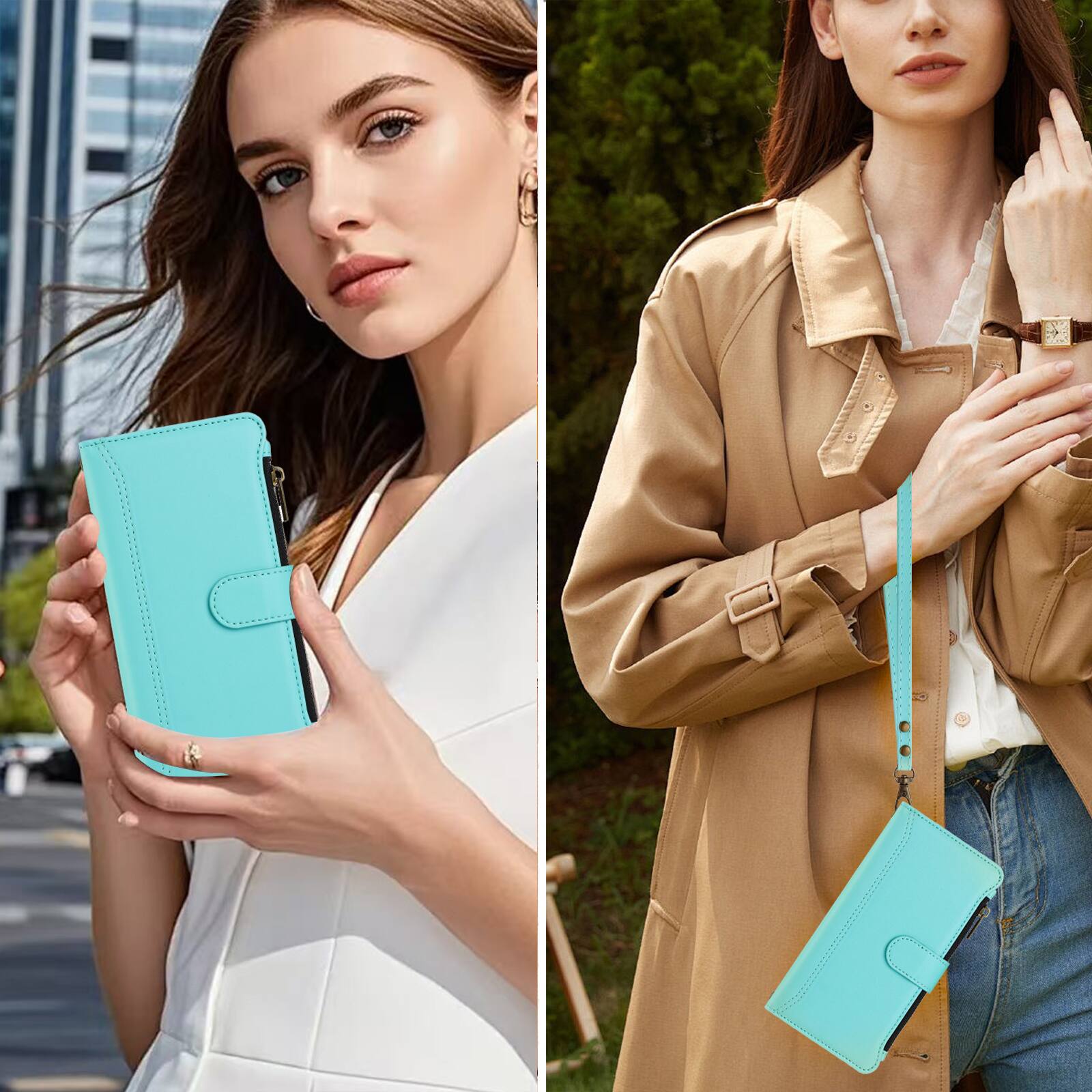 Alt View 1. Dteck - Crossbody Wallet Case for Apple iPhone Air, Shockproof Zipper PU Leather Flip Stand Cover with 9 Card Slots - Mint.