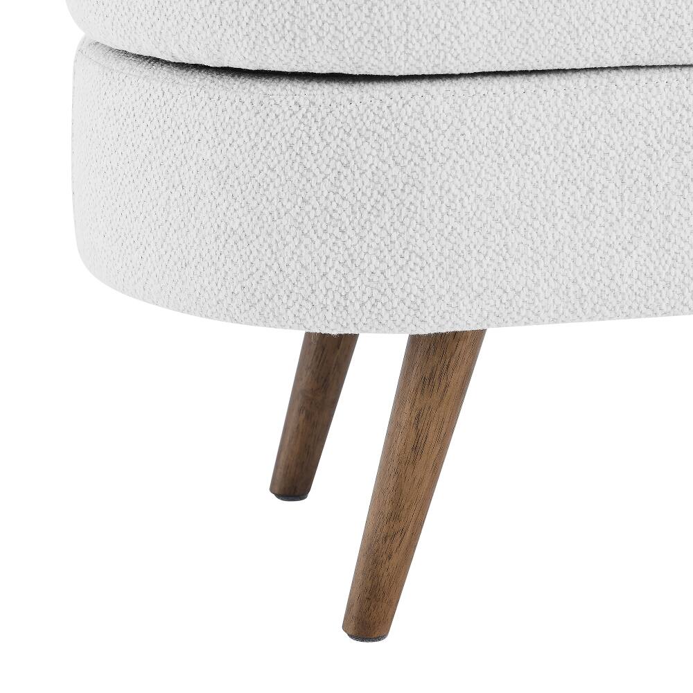 Alt View 8. Ropilly - Ropilly White Oval Storage Bench Upholstered Linen Ottoman Seat with Rubber Wood Legs - White.