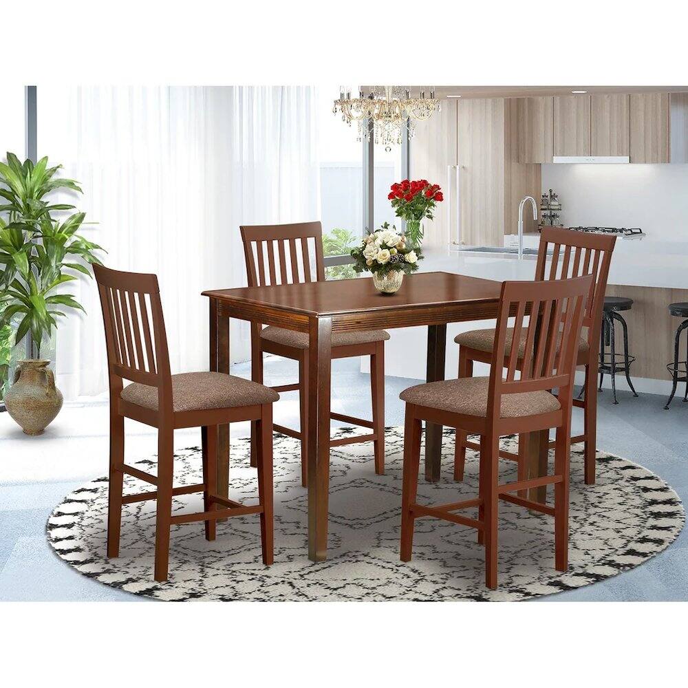 Alt View 1. East West Furniture - YAVN5-MAH-C 5 Pc Dining counter height set - high top Table and 4 bar stools with backs. - Mahogany.