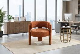 Forest'nSky - Modern Office Chair in Green Boucle Fabric - Contemporary Upholstered Armchair for Desk & Lounge - Orange