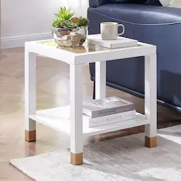 Loheer - Glass End Table Modern Square Side Table 2-Layer Nightstand - White