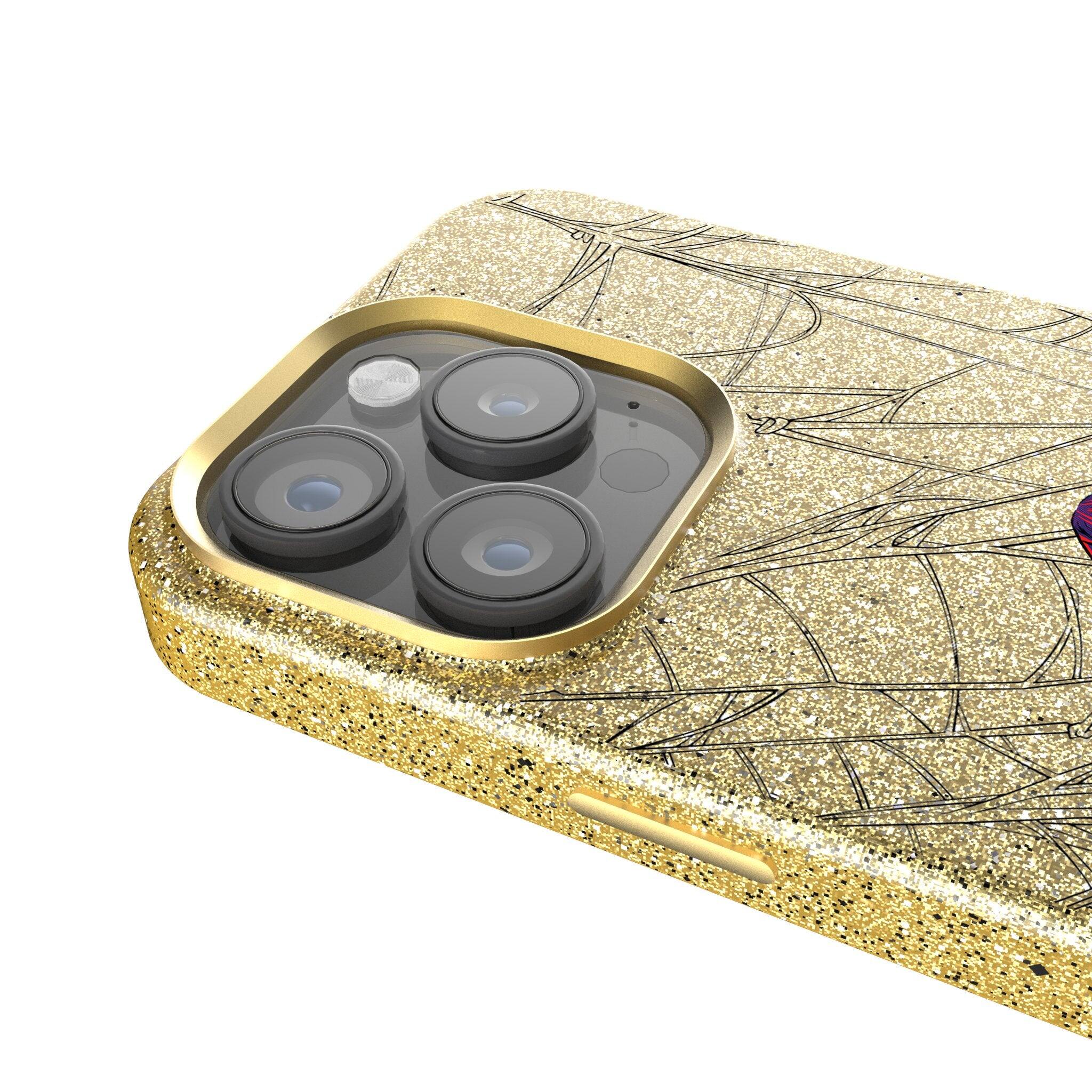 Back. Keyscaper - Marvel Badge Gold Bling Phone Case - Apple iPhone 14 Pro Max - Miles Morales 2.