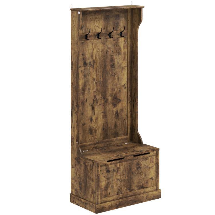Alt View 10. PULUZ - Hall Tree with Coat Rack, Storage, and Sitting Bench - Rustic Brown.