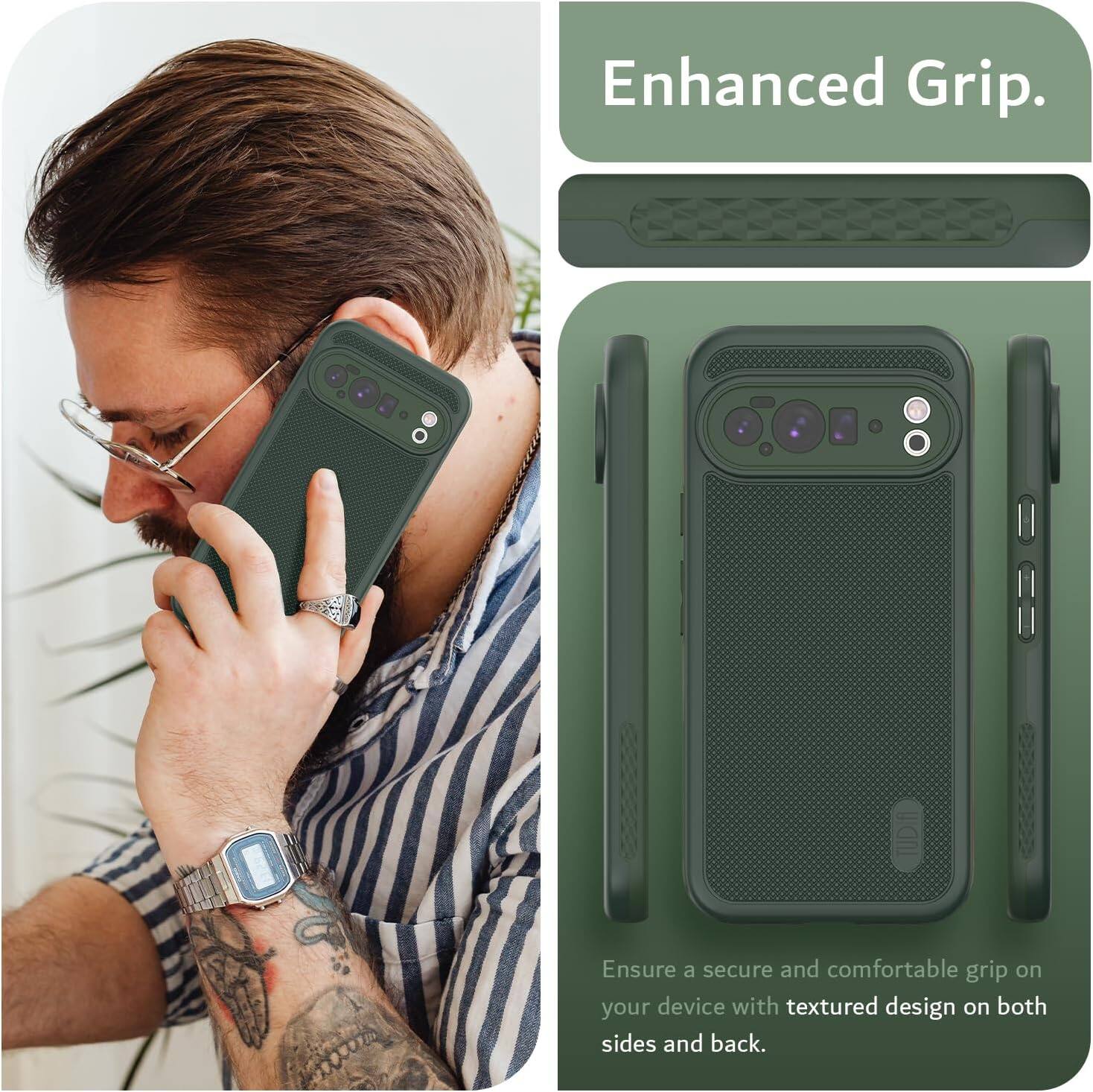 Enhanced Grip.

Ensure a secure and comfortable grip on your device with textured design on both sides and back.