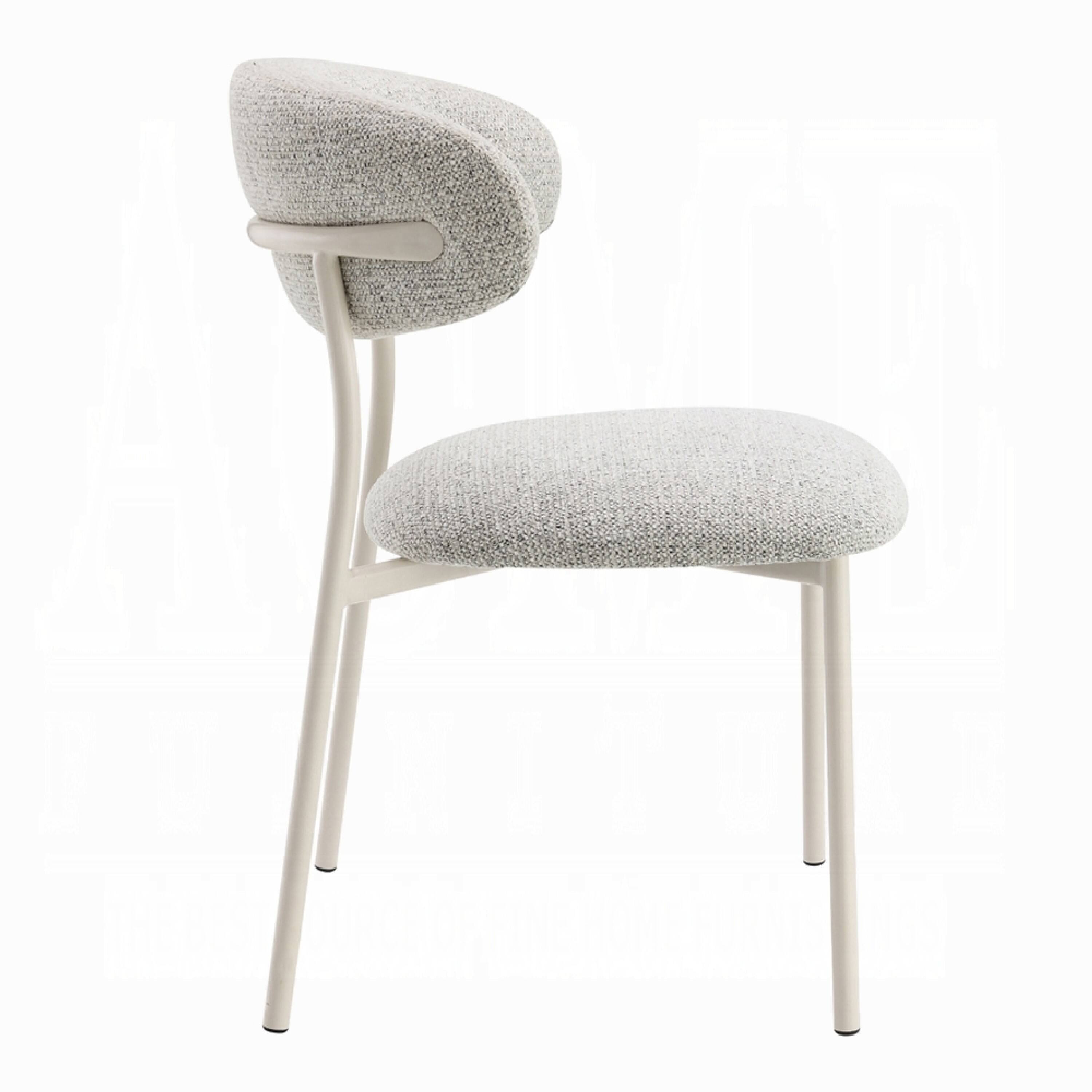 Alt View 2. Manhattan Lane - Side Dining Chair Set of 2, Gray Boucle, Curved Backrest, Metal Legs - Light Gray, Light Beige.