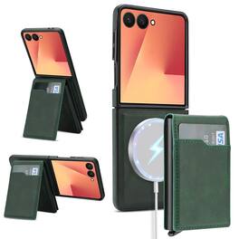 Dteck - Magnetic Wallet Case for Samsung Galaxy Z Flip7,Mag Safe Shockproof Phone Cover with Detachable Pop-Up Card Holder - Green