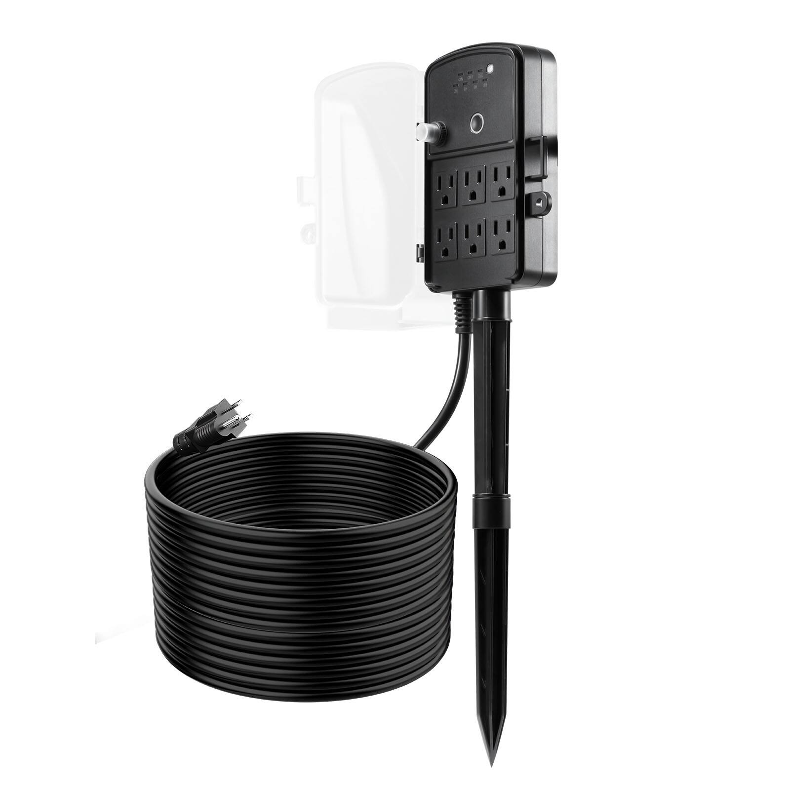 Alt View 5. VEVOR - Outdoor Power Stake, 50FT Extension Cord, Outdoor Power Strip Weatherproof with Cover, Remote Control Dusk to Dawn - Black.