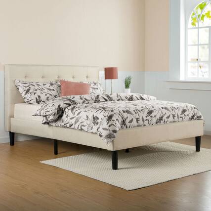 Front. Hivvago - Hivvago Queen size Upholstered Platform Bed Frame with Headboard - Taupe.
