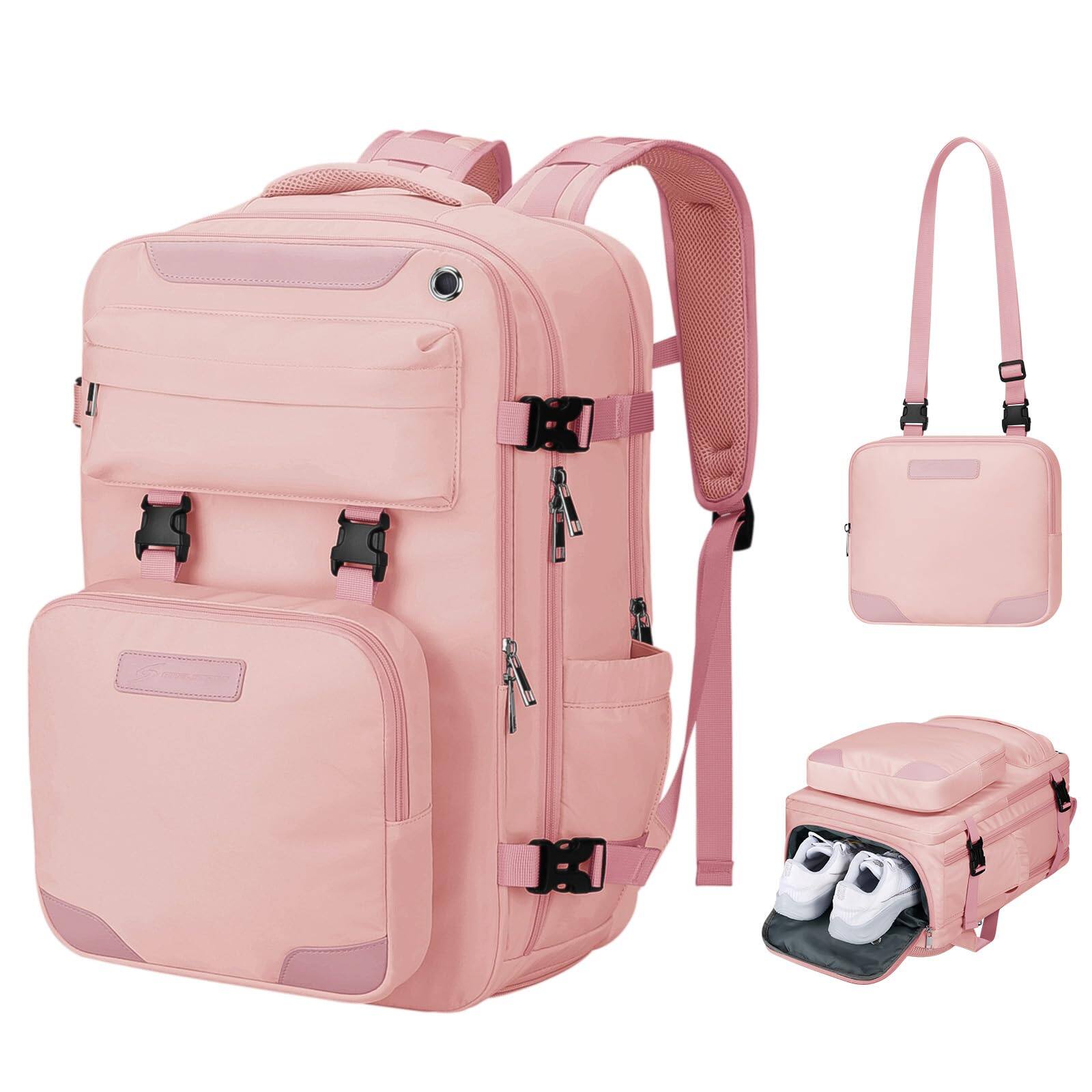Stamp n Camp - Travel Backpack For Women Men 2 In 1 Crossbody Bag Laptop Fits 15 6 17 3 Inch 26l Work nurse teacher Carry On With - 4.pink-26L