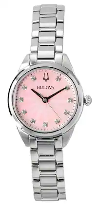 Front. Bulova - Sutton Stainless Steel Diamond Accents Pink Dial Quartz 96P249 Women's Watch - Pink.