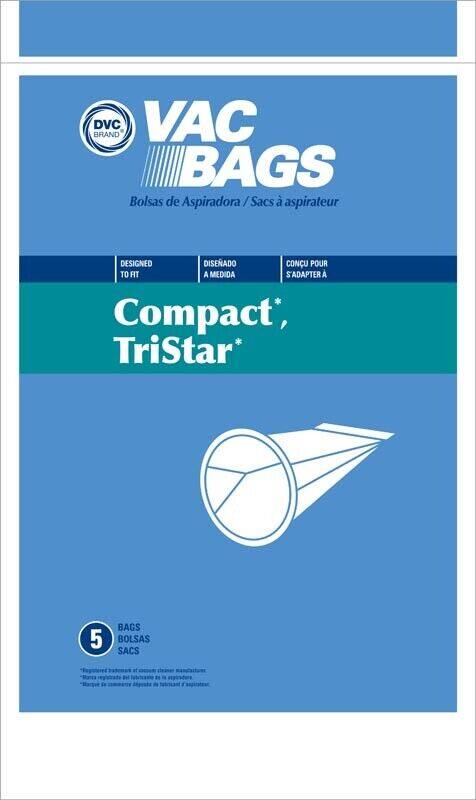 **DVC BRAND**

**VAC BAGS**  
Bolsas de Aspiradora / Sacs à aspirateur

**DESIGNED TO FIT**  
**DISEÑADO A MEDIDA**  
**CONÇU POUR S'ADAPTER A**

**Compact', TriStar***

**5 BAGS**  
**BOLSAS**  
**SACS**