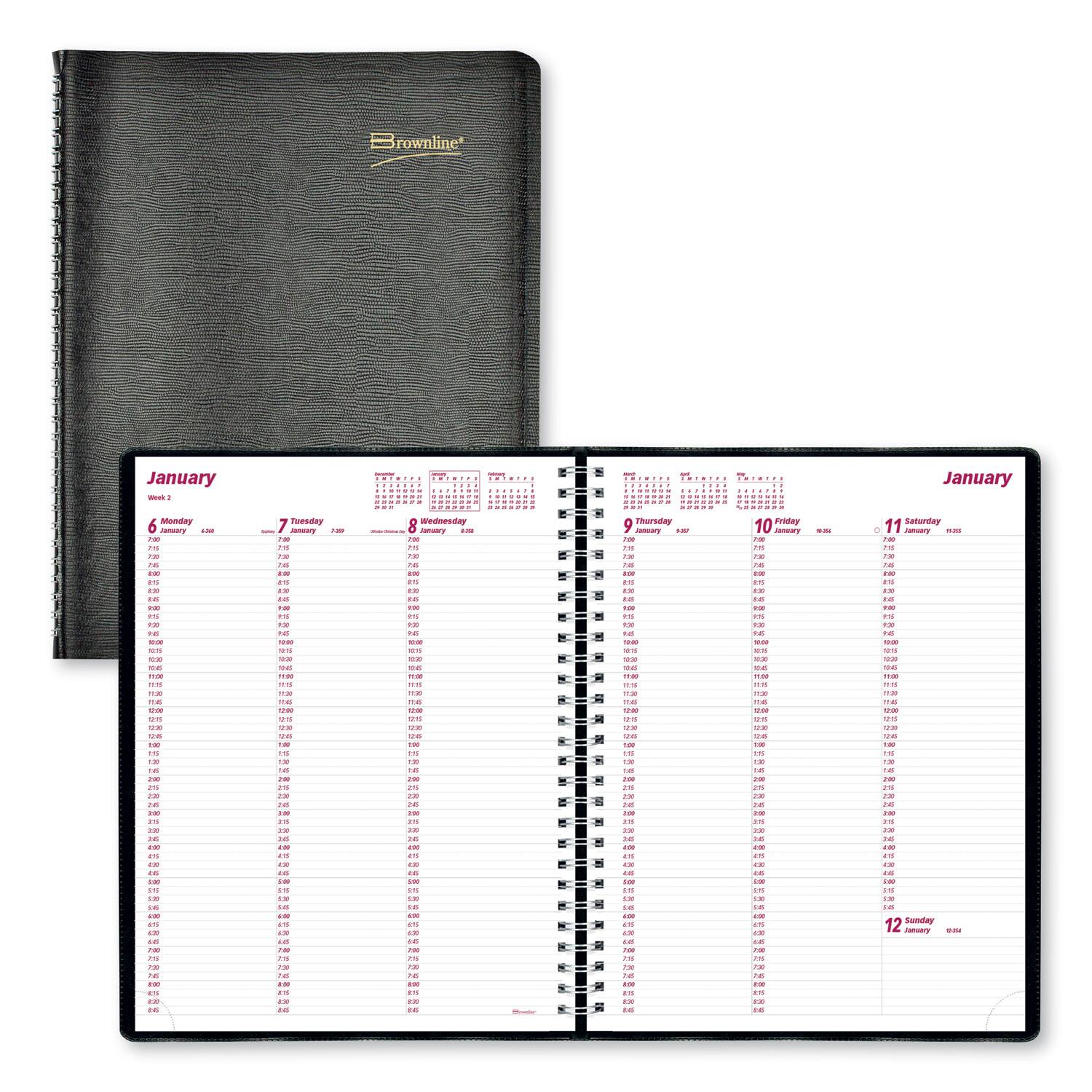 Brownline - Essential Collection Weekly Appointment Book in Columnar Format 11 x 8.5 Black Cover 12 Month Jan to Dec 2026