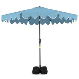 Costway - 9 FT Patio Umbrella with Weighted Base Sandbags Push Button Tilt Crank Sturdy Ribs - Turquoise