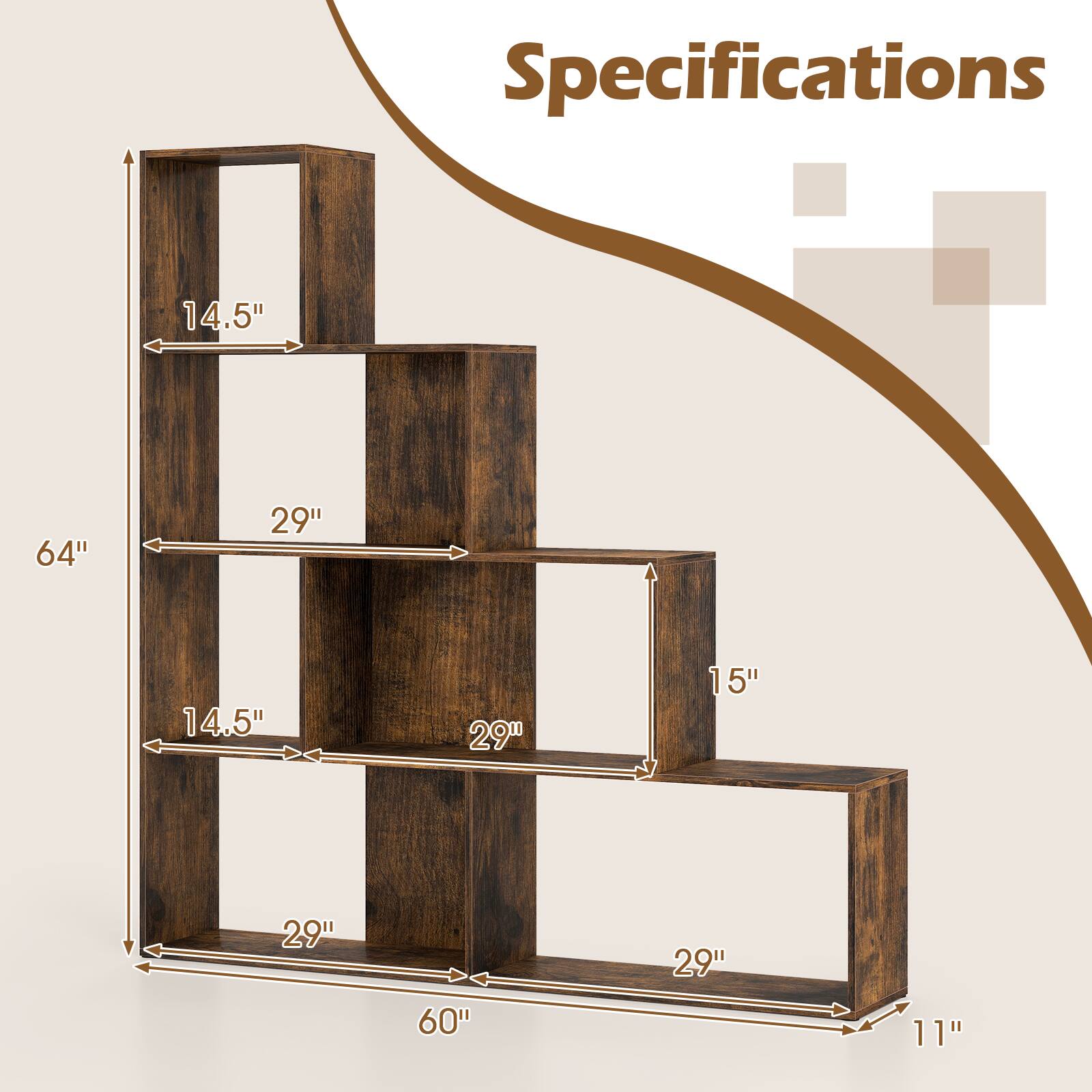 Specifications  
14.5"  
64"  
29"  
14.5"  
29"  
15"  
29"  
60"  
29"  
11"