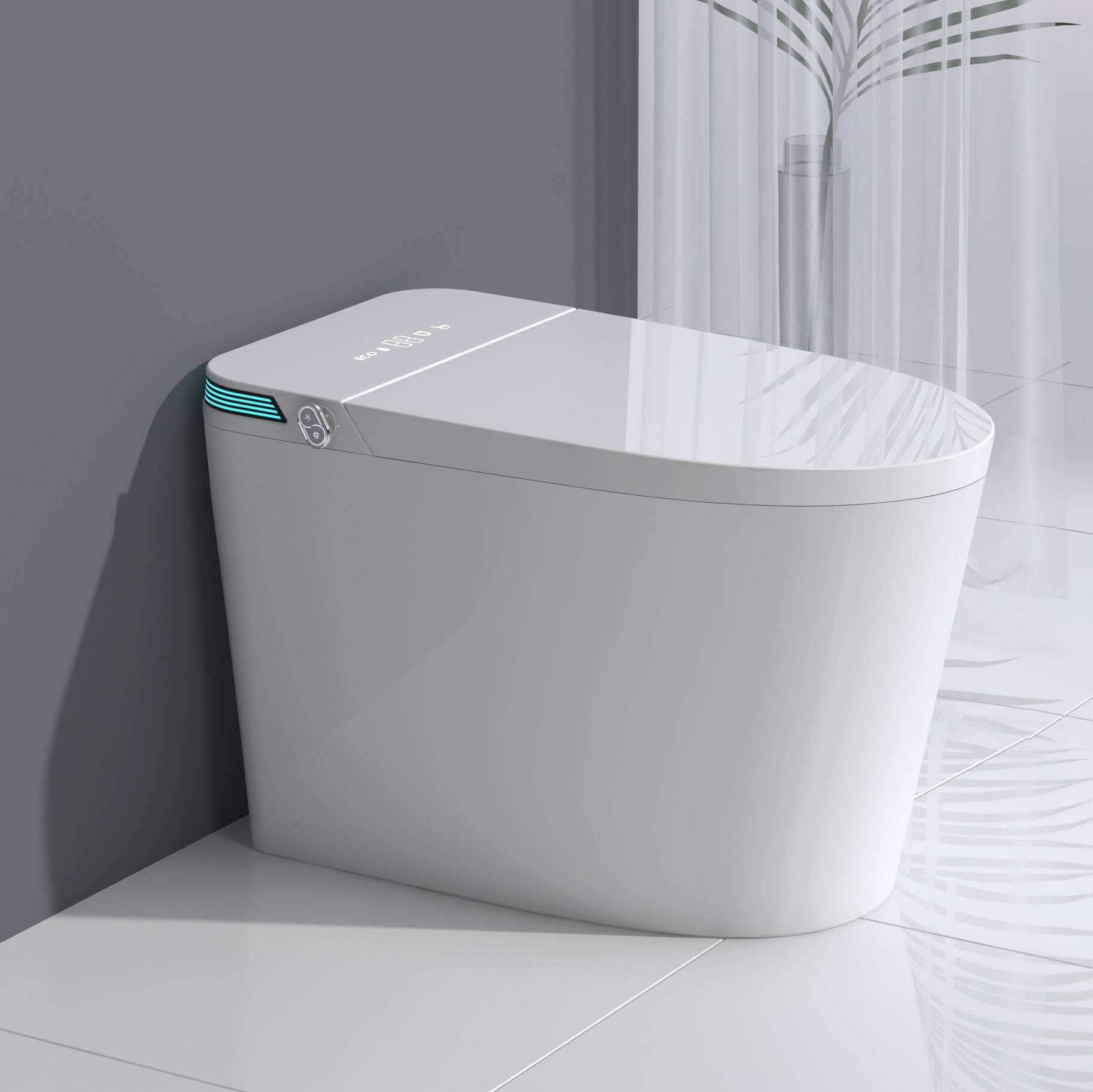 Tiramisubest - Luxury Smart Toilet with Instant Warm Water and Dryer,Auto Flush/Foot Sensor,Adjusted Temp Heated Bidet Seat,LED Display - White
