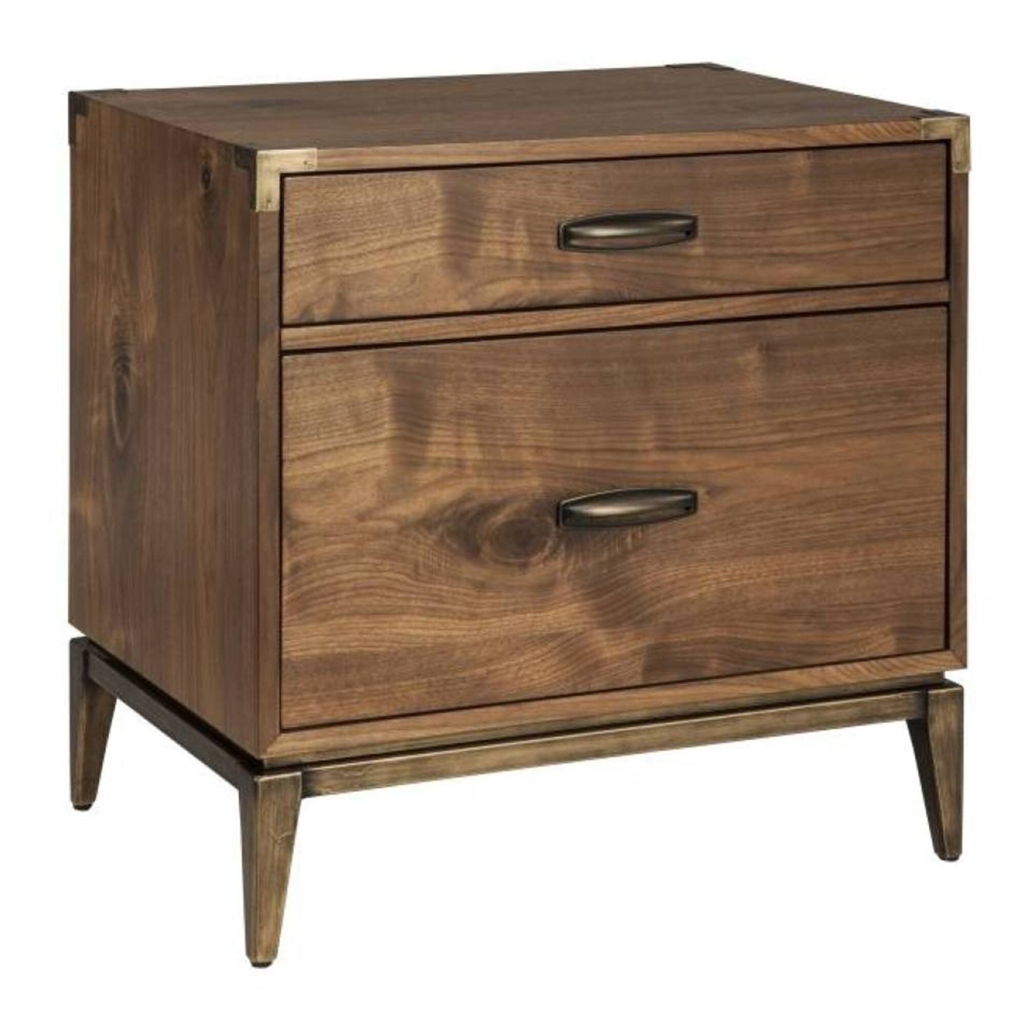 Front. Manhattan Lane - Wooden Nightstand with two Drawers - Brown.