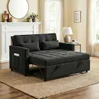 Front. Kadyn - 3-in-1 Convertible Sofa Bed, 5-Level Adjustable Backrest Transforms from Loveseat to Chaise & Full Bed - Black.