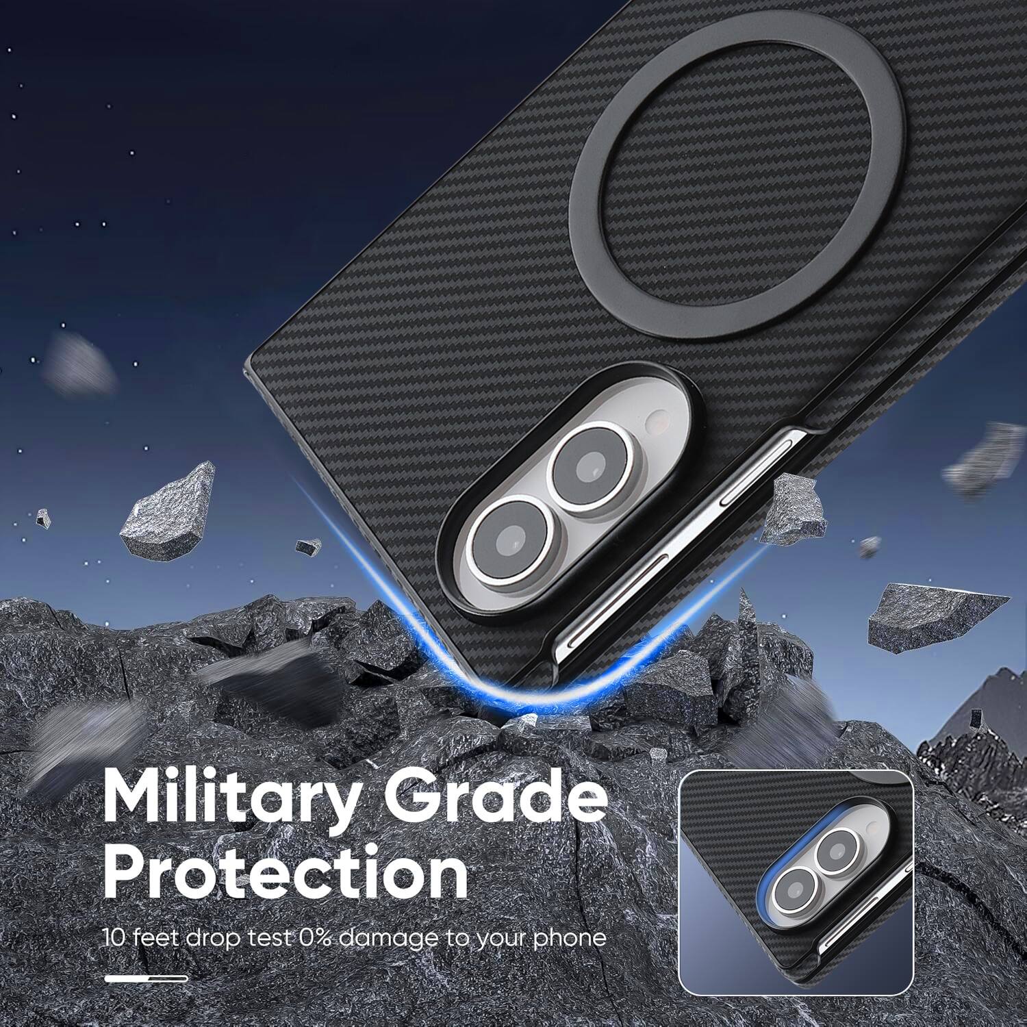 Military Grade Protection  
10 feet drop test 0% damage to your phone
