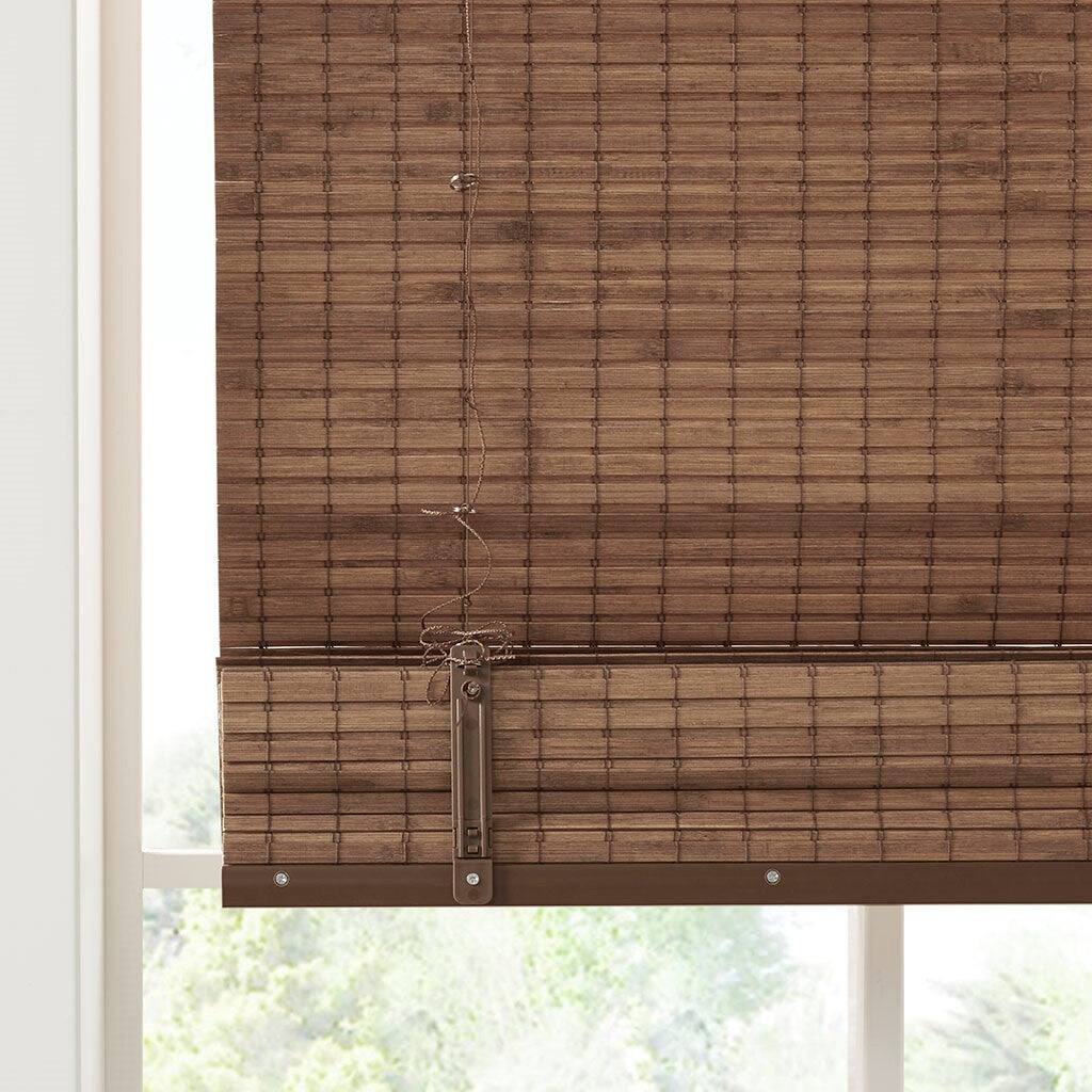 Back. BreeBe - Bamboo Light Filtering Roman Shade 64'L - Teak.
