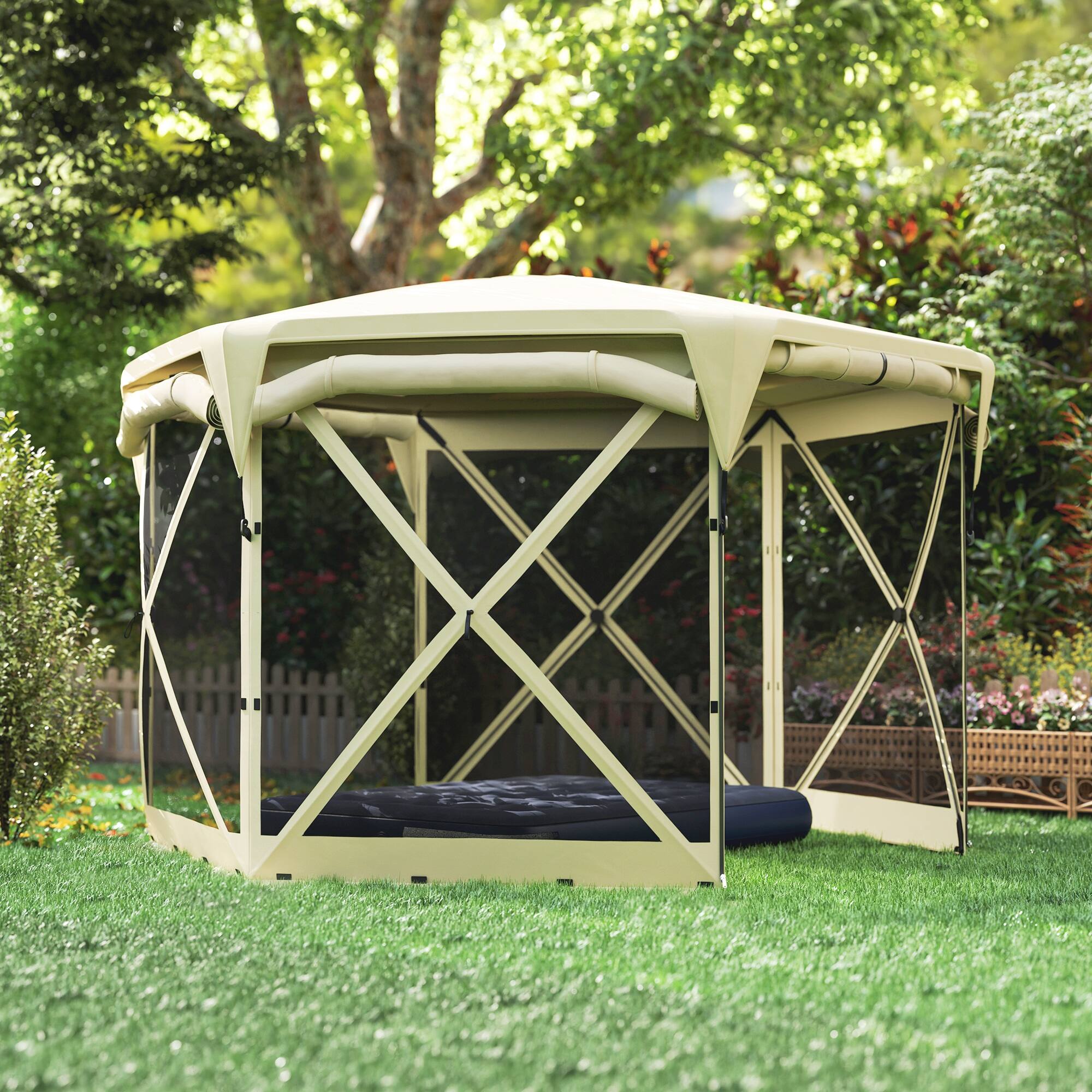 Alt View 5. Outsunny - Pop Up Gazebo Screen Tent House, 11 x 11ft with UPF30+ Removable Roof Cover, 4 Roll-up Wind Panels and Carry Bag - Beige.