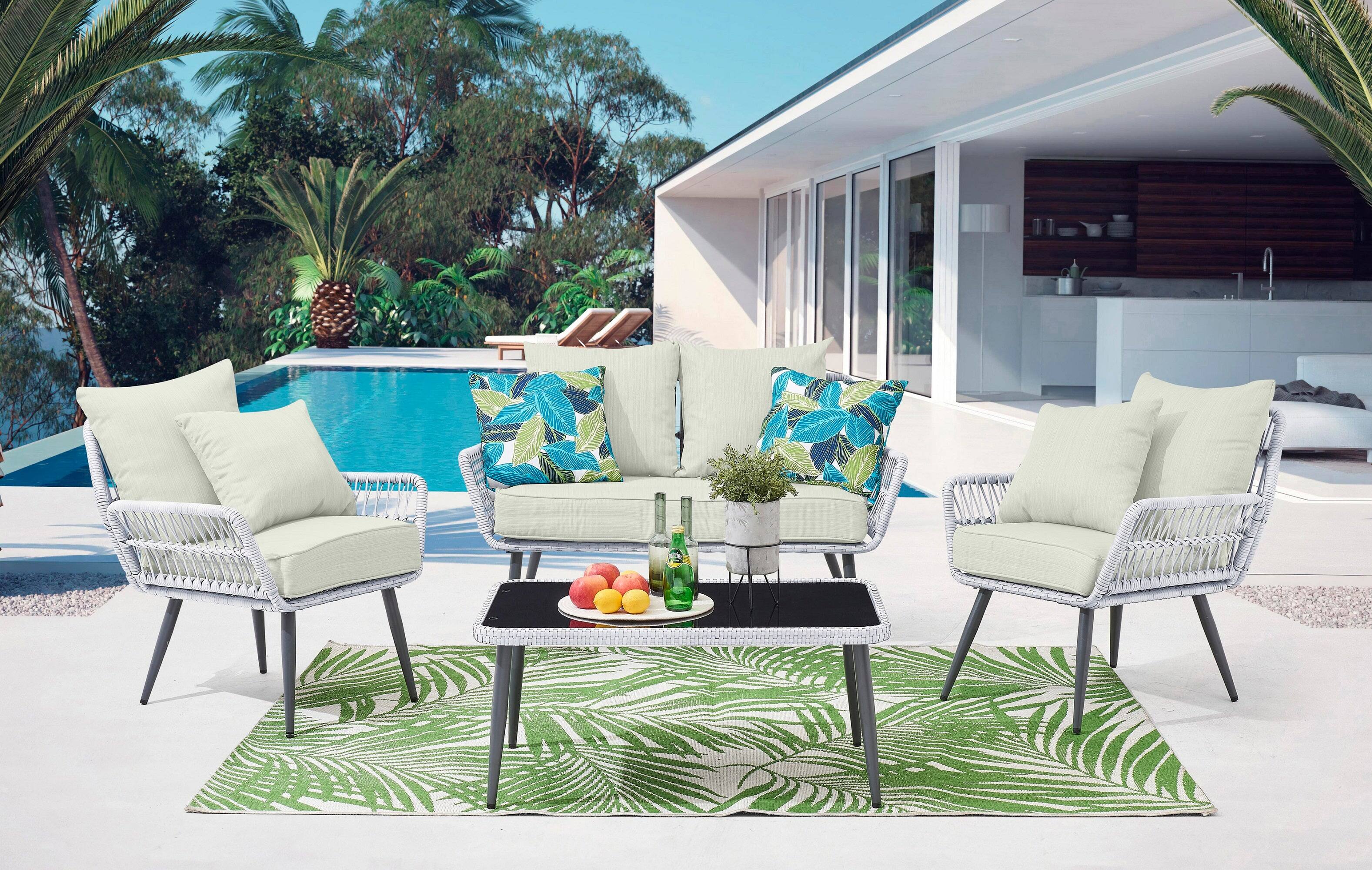 Angle. Manhattan Comfort - Portofino Modern 4-Piece Patio Conversation Set - Gray and Cream.