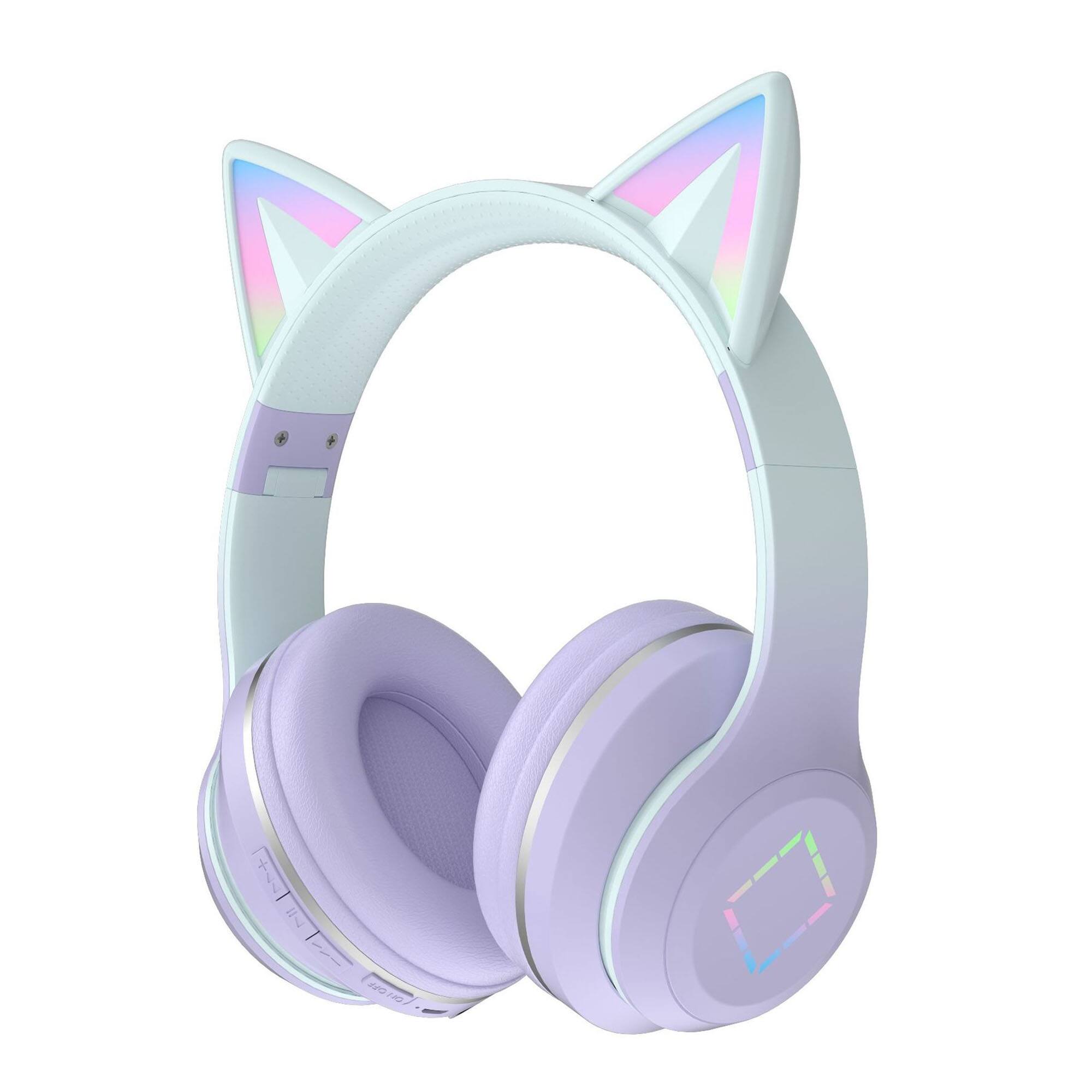 Front. YONWAY - Cat Ear LED Light Up Wireless Headphones, Foldable Bluetooth Headset with Mic, Ultra-Long Battery Life for Kids.