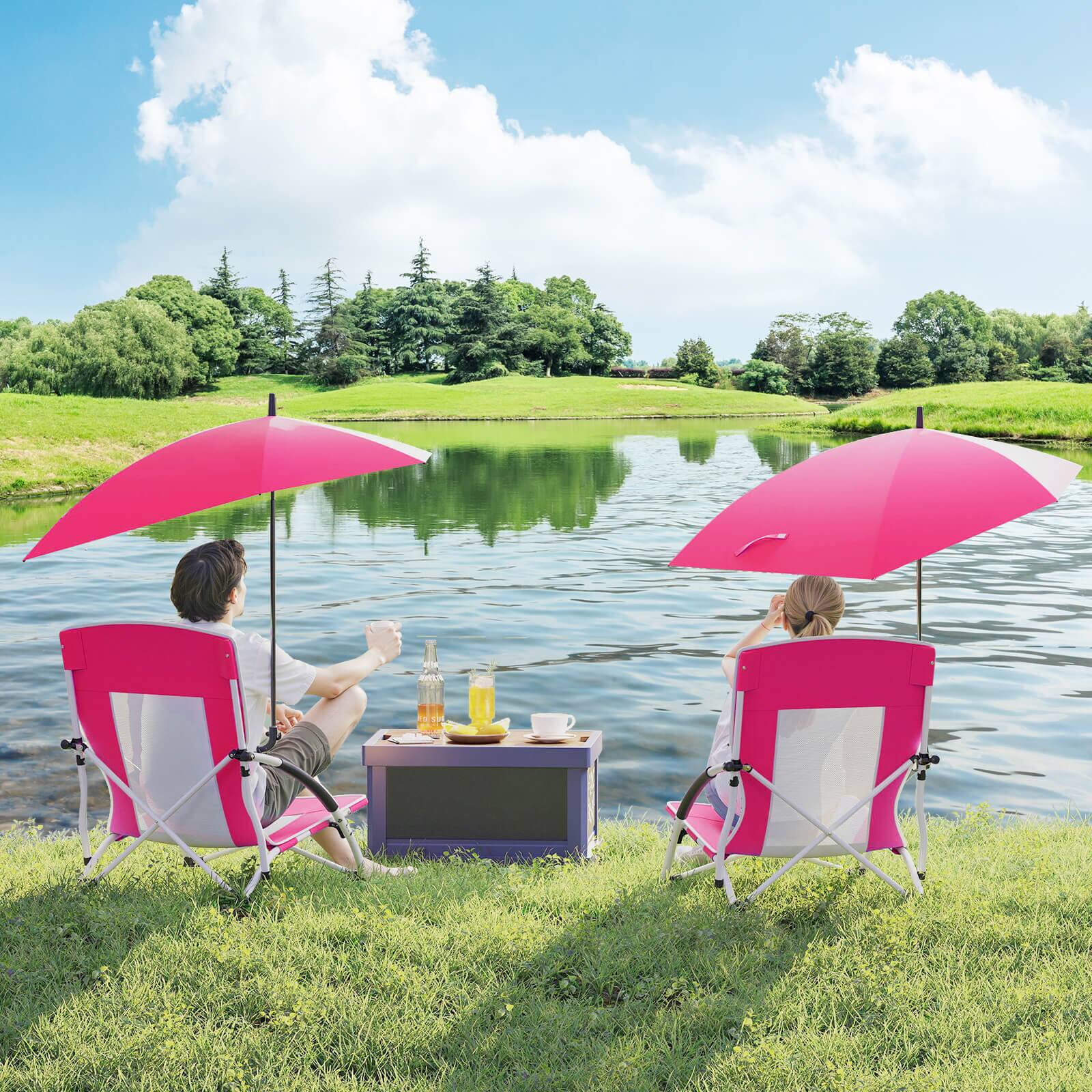 Alt View 3. Costway - Costway 1 PCS Portable Beach Umbrella Chair with Hexagonal Parasol Comfy Armrest Breathable Seat - Pink.