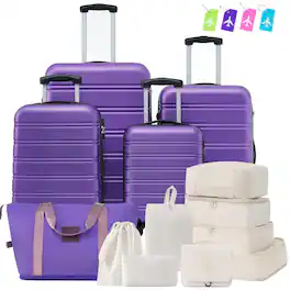 BreeBe - Hardshell Luggage Sets 4 pcs + Bag Spinner Suitcase with TSA Lock Lightweight-16'+20'+24'+28' Luggages - Purple