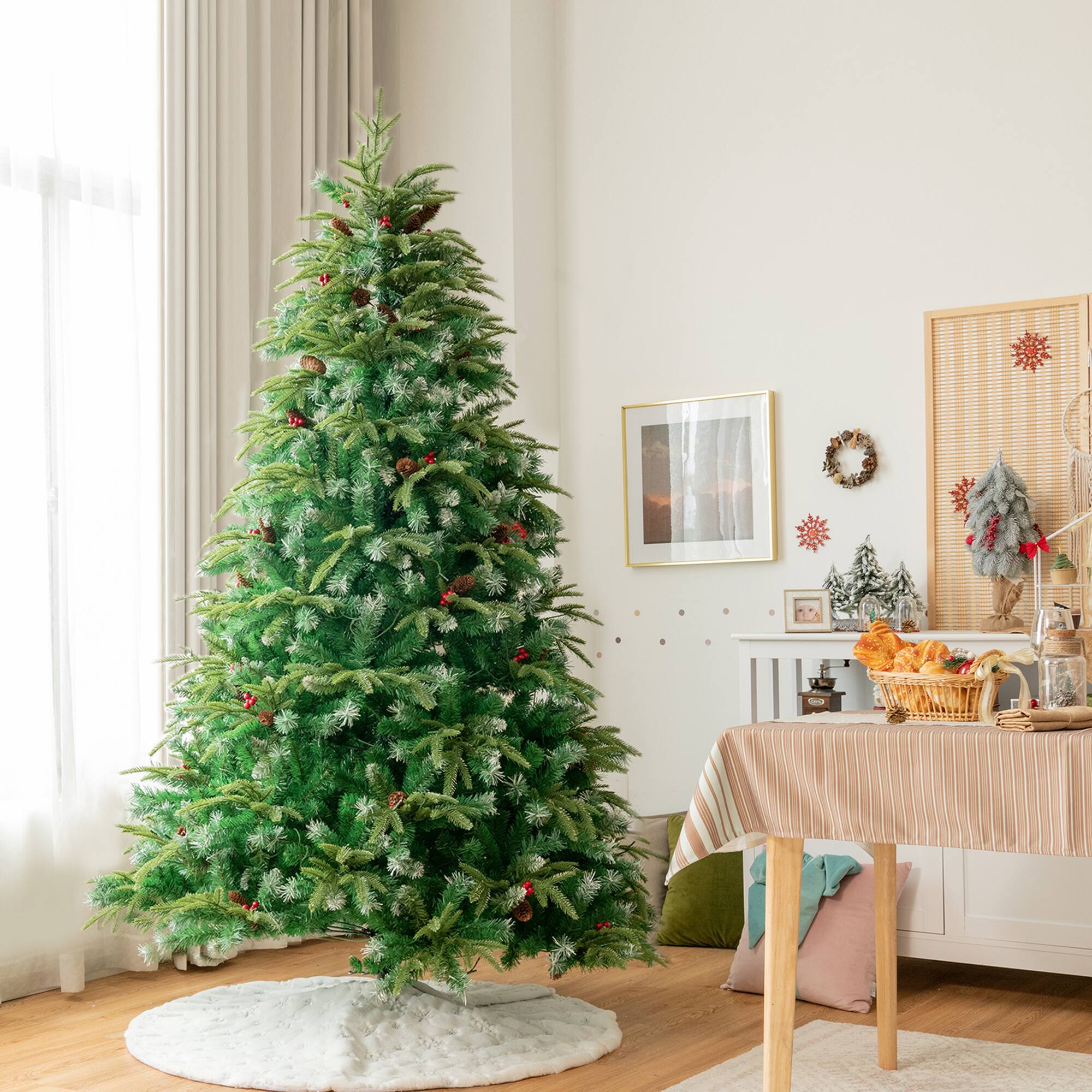 Alt View 2. Gymax - Gymax 7 FT Pre-Lit Artificial Christmas Tree Hinged Xmas Tree w/ 11 Flash Modes - Green.