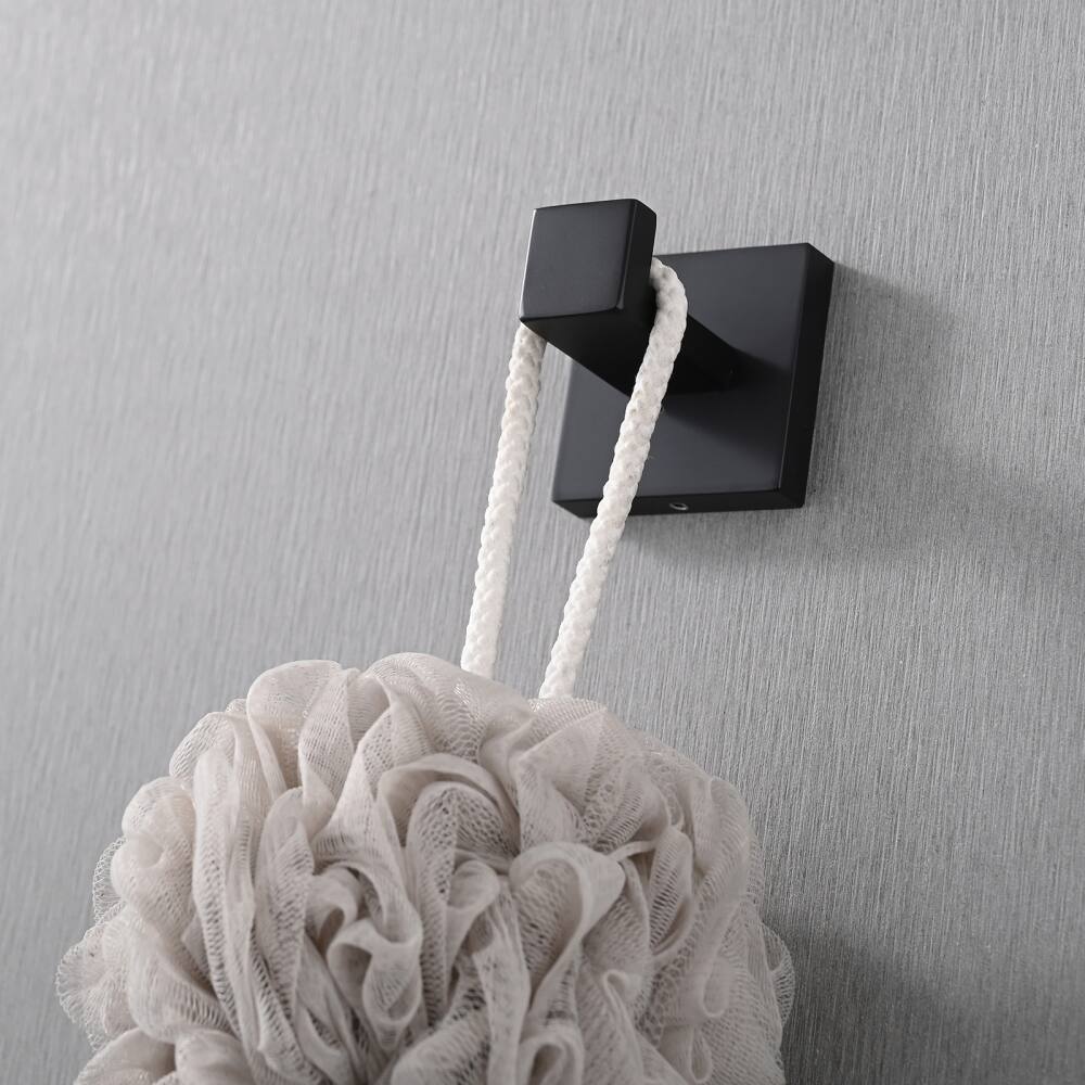 Alt View 1. JUJABU - 5-Piece Bathroom Set Towel Bar + Ring + Hooks + TP Holder, Black - Black.