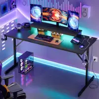 Bestier 52" Gaming Desk with Power Outlets USB Ports LED Lights and Monitor Stand - Black - Front_Zoom