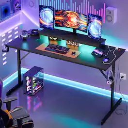 Bestier - 52" Gaming Desk with Power Outlets USB Ports LED Lights and Monitor Stand - Black