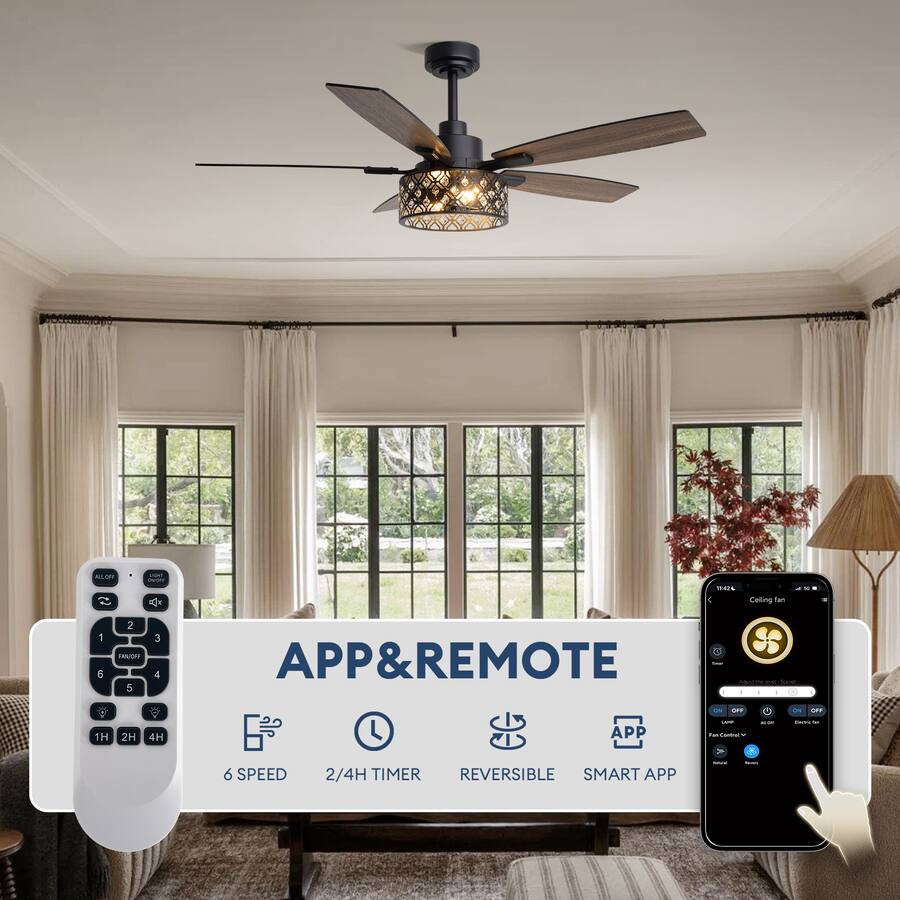 52d Remote Siljoy 52 inch Modern Crystal Ceiling Fan Light Remote APP Control ...