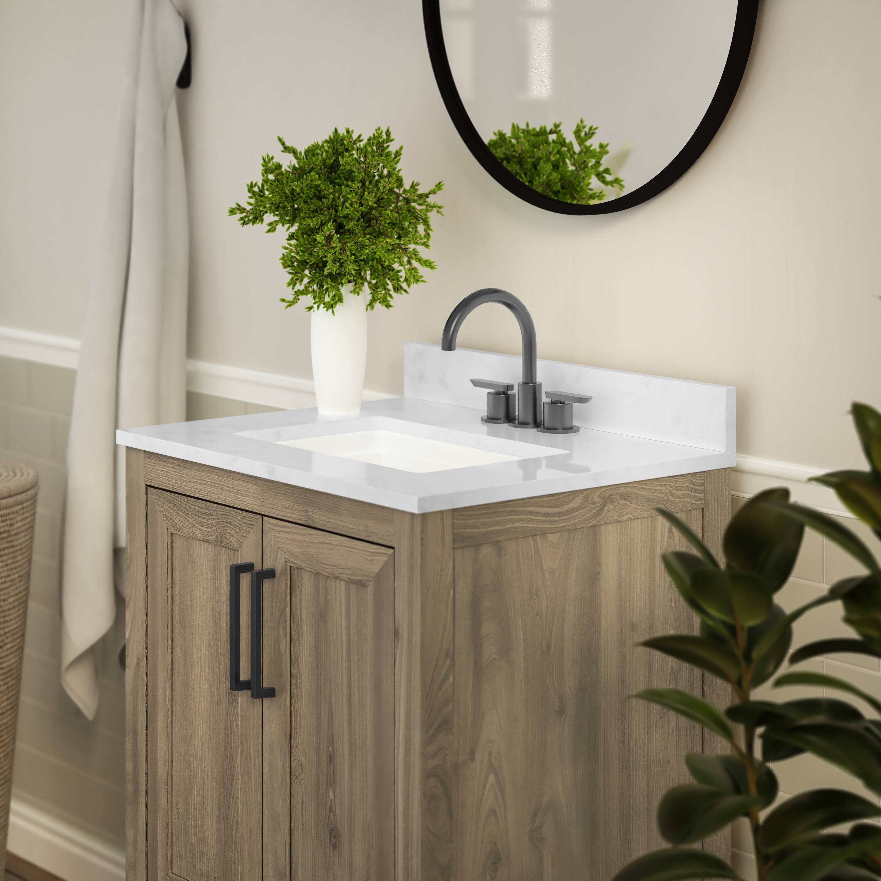 Alt View 3. Flash Furniture - Vega 24 Inch Bathroom Vanity with Sink Combo, Storage Cabinet with Soft Close Doors and Open Shelf, Carrara Marble Finis - Brown.